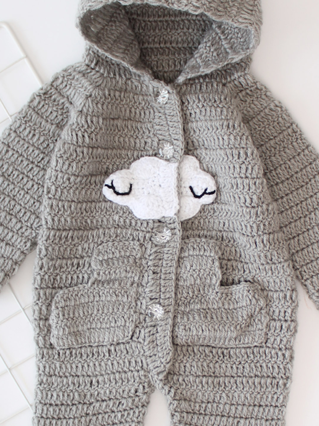 Crochet Winter Cloud Jumpsuit with Hood and Boots - Grey