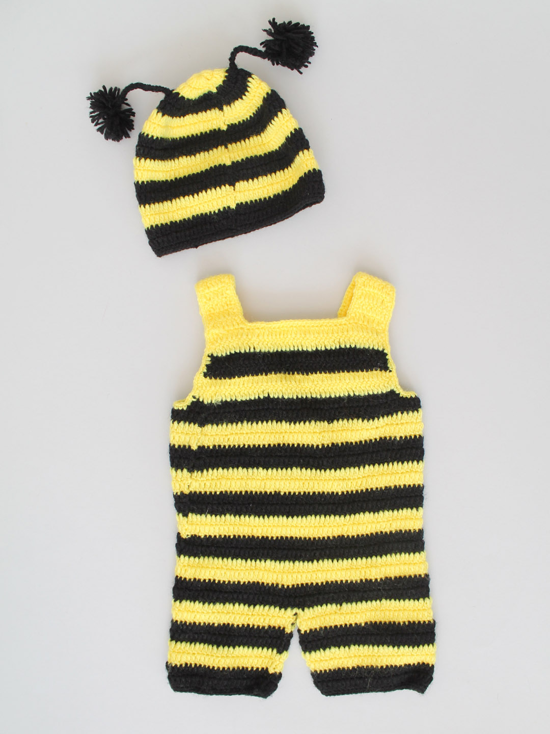 Crochet Woolen Bee Romper with Cap - Black & Yellow