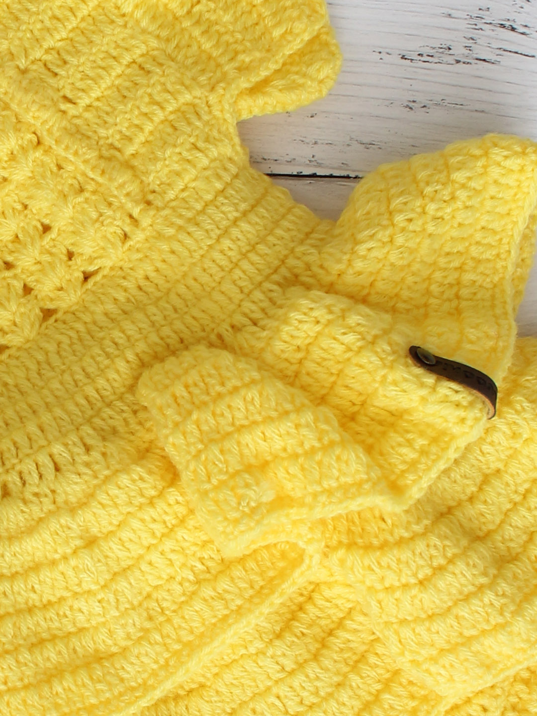 Crochet Woolen Romper Frock with Frill for Baby Girl - Yellow