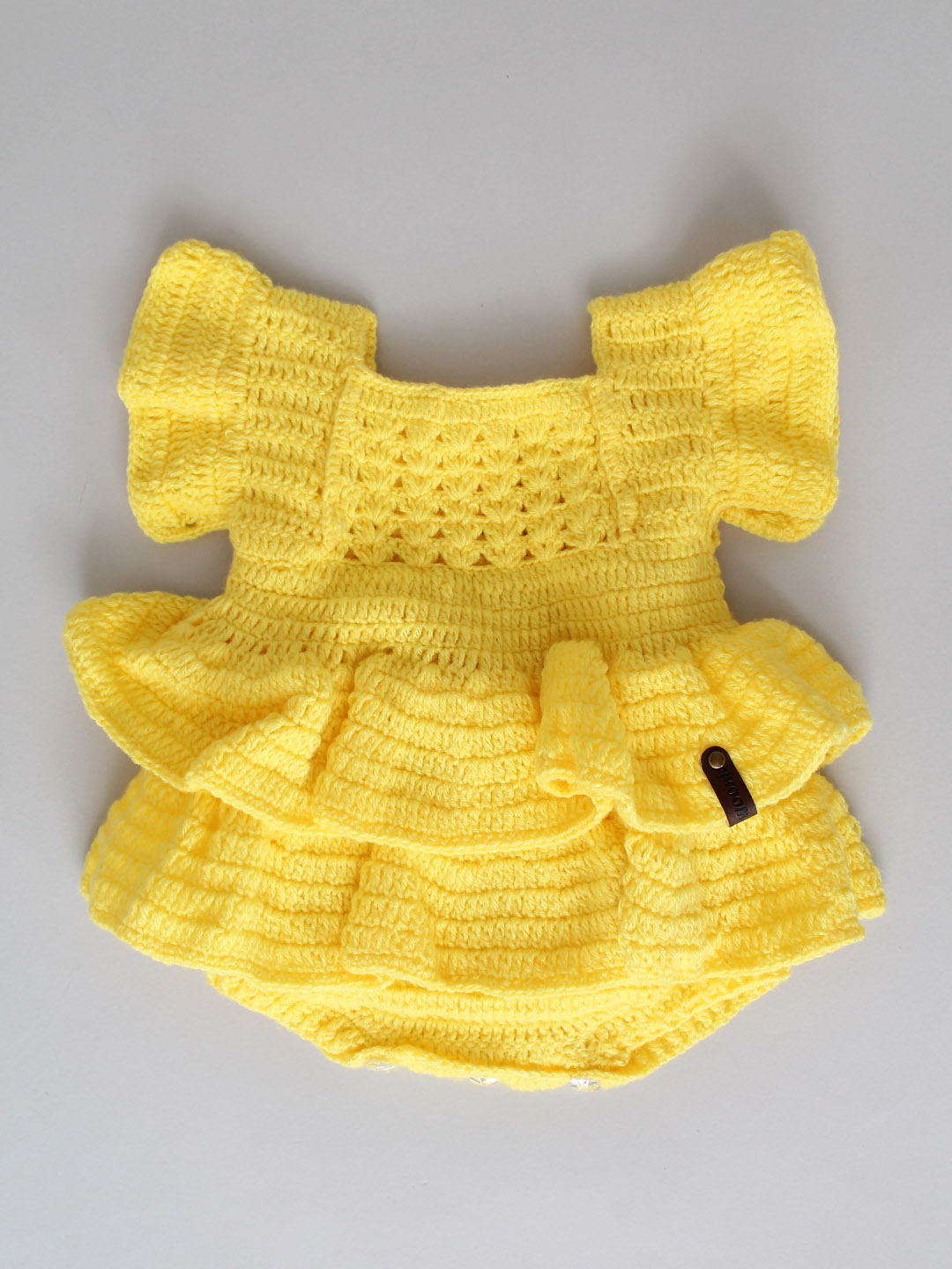 Crochet Woolen Romper Frock with Frill for Baby Girl - Yellow