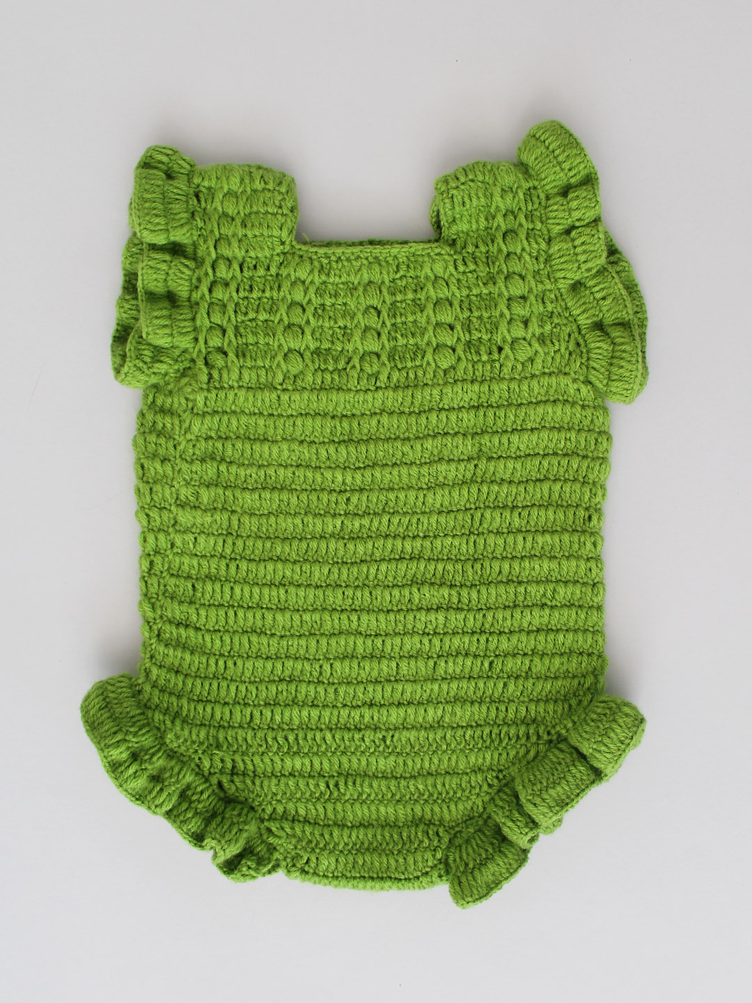Crochet Woolen Romper with Frills for Newborn - Green