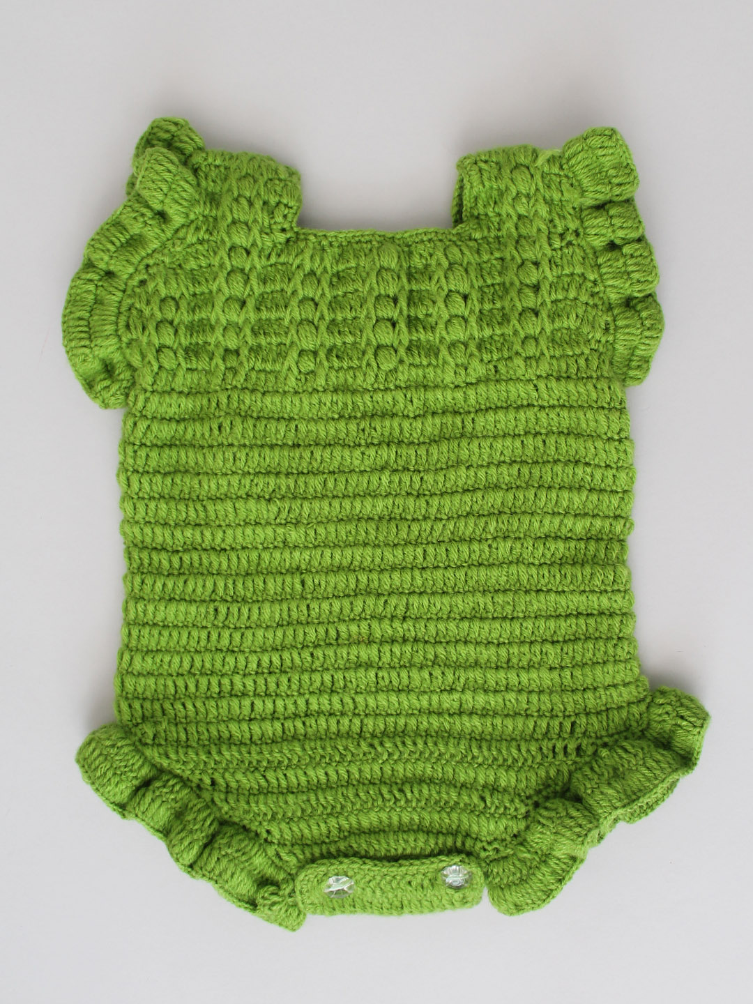 Crochet Woolen Romper with Frills for Newborn - Green