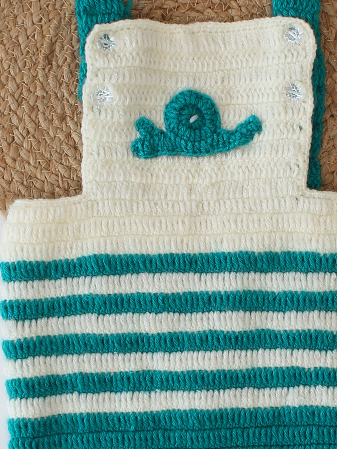 Crochet Woolen Strappy Onesie for Infants - Sea Green