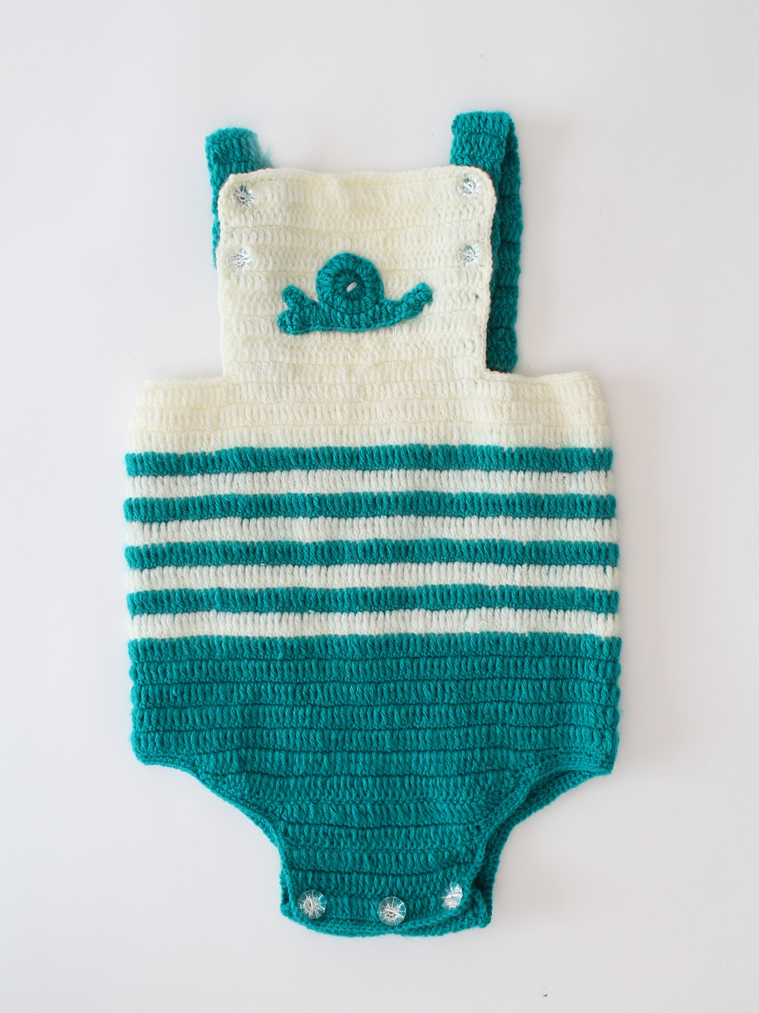 Crochet Woolen Strappy Onesie for Infants - Sea Green