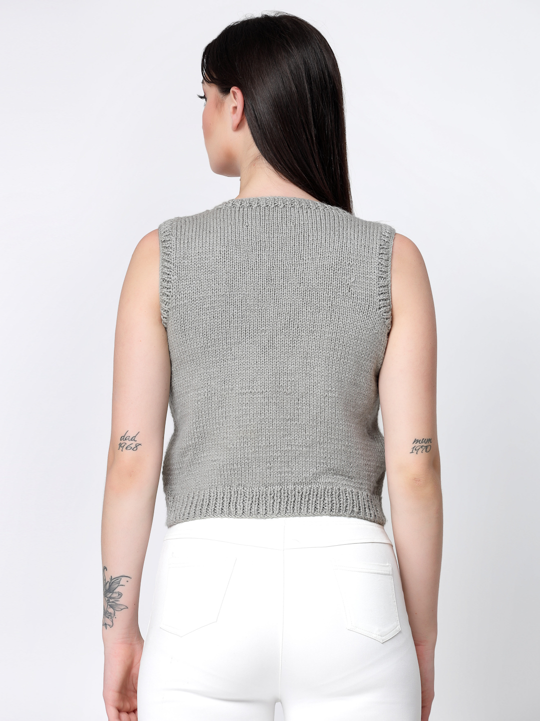 Velvery Handknitted Self Design Knit Sweater for Ladies - Grey