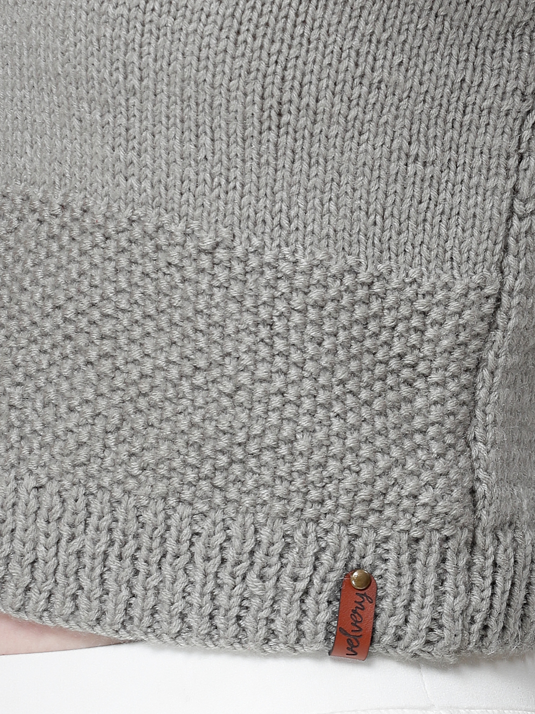 Velvery Handknitted Self Design Knit Sweater for Ladies - Grey
