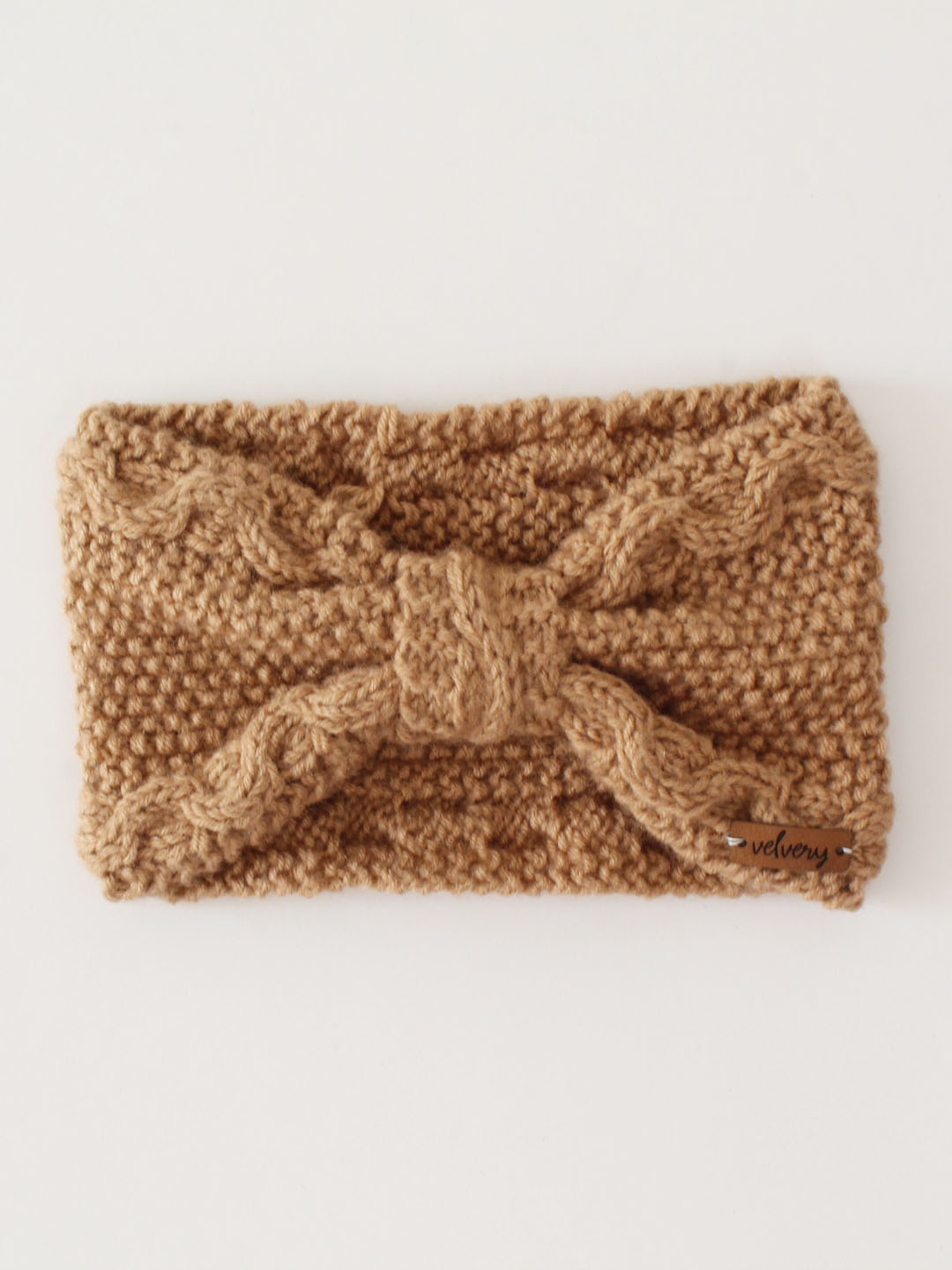 Velvery Handmade Knitted Women cable Design Headband-Beige