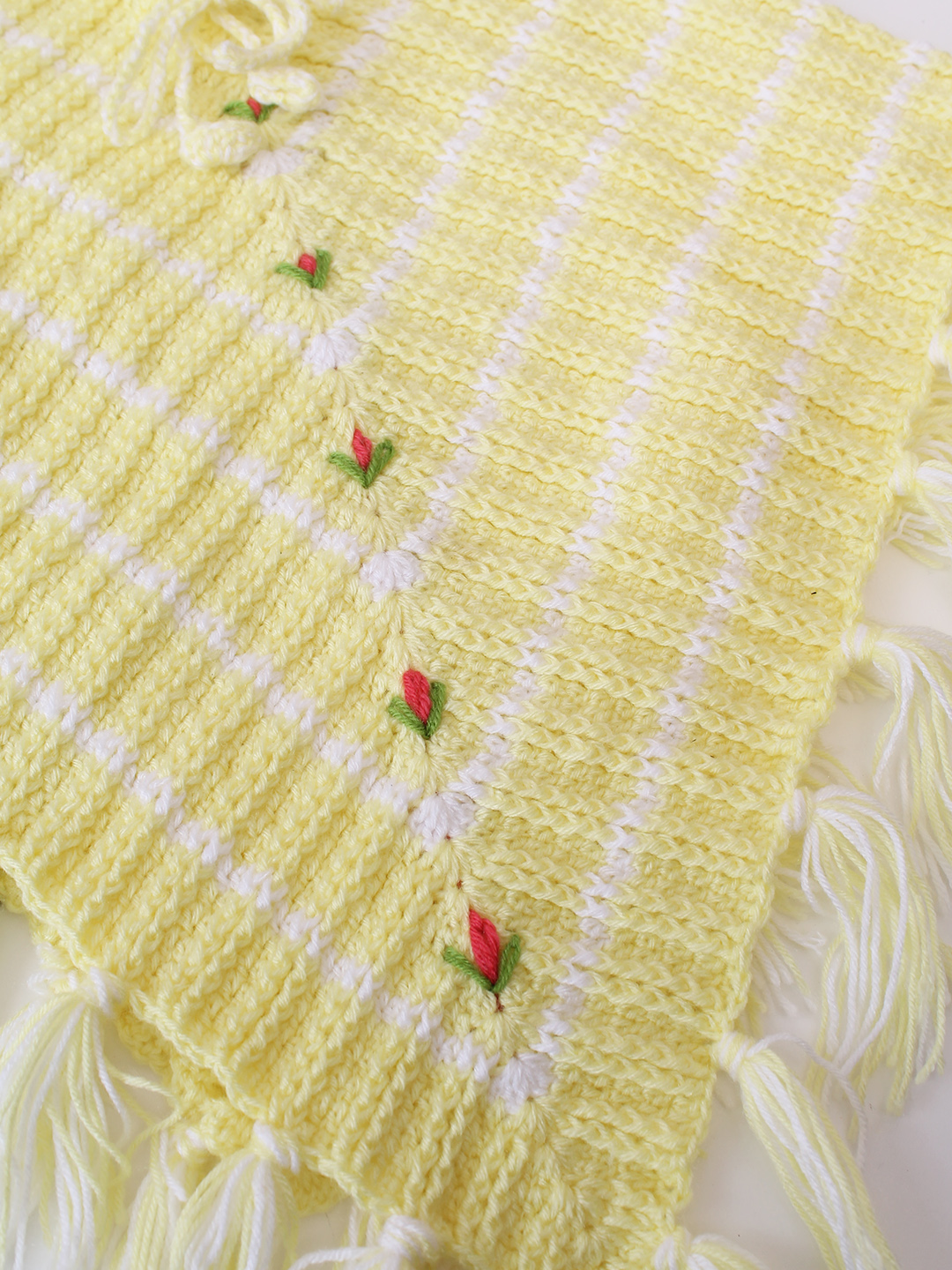 Woonie Handknitted Self Design Poncho with Cap - Yellow