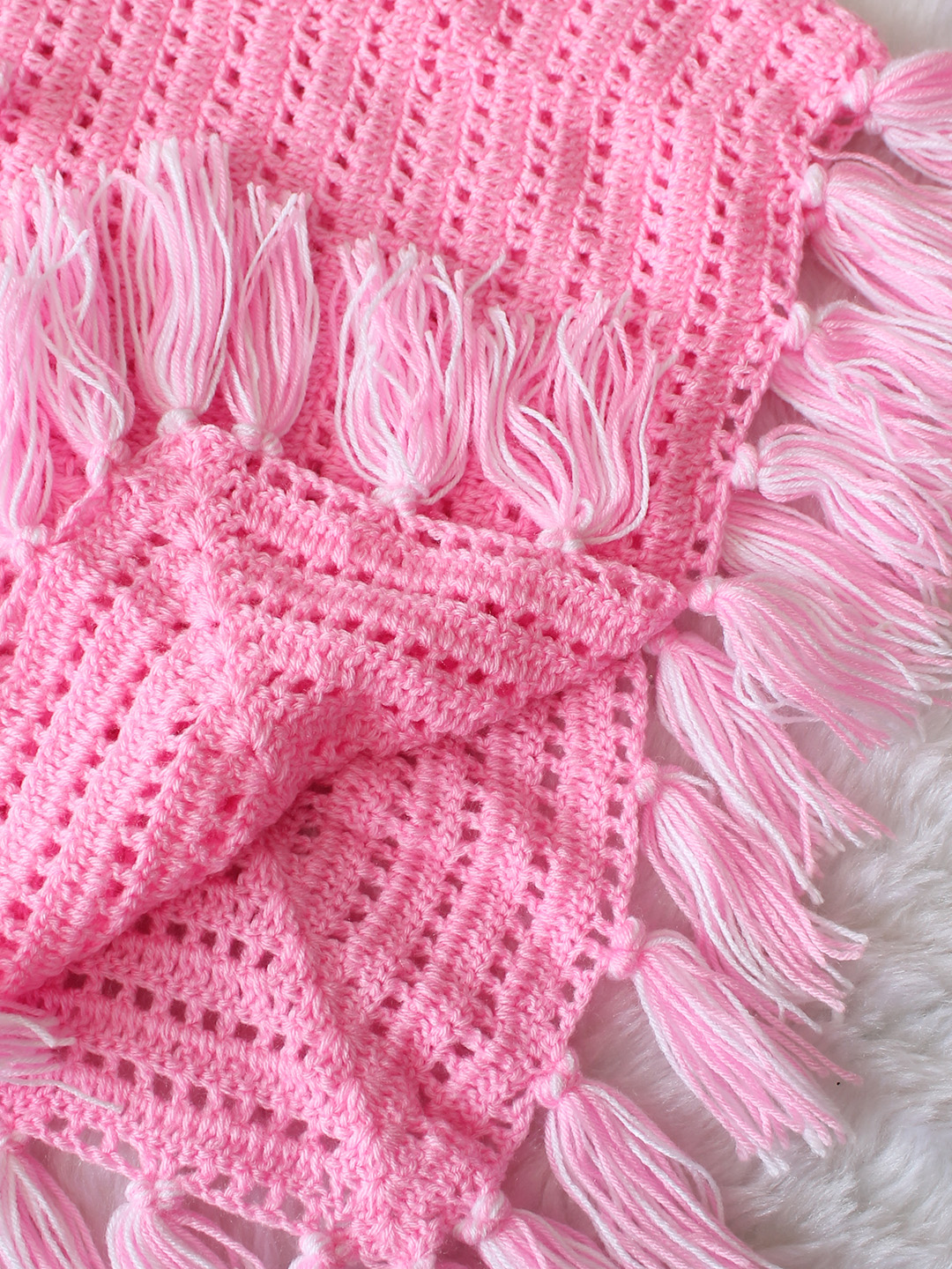 Woonie Crochet Fringe Poncho - Pink