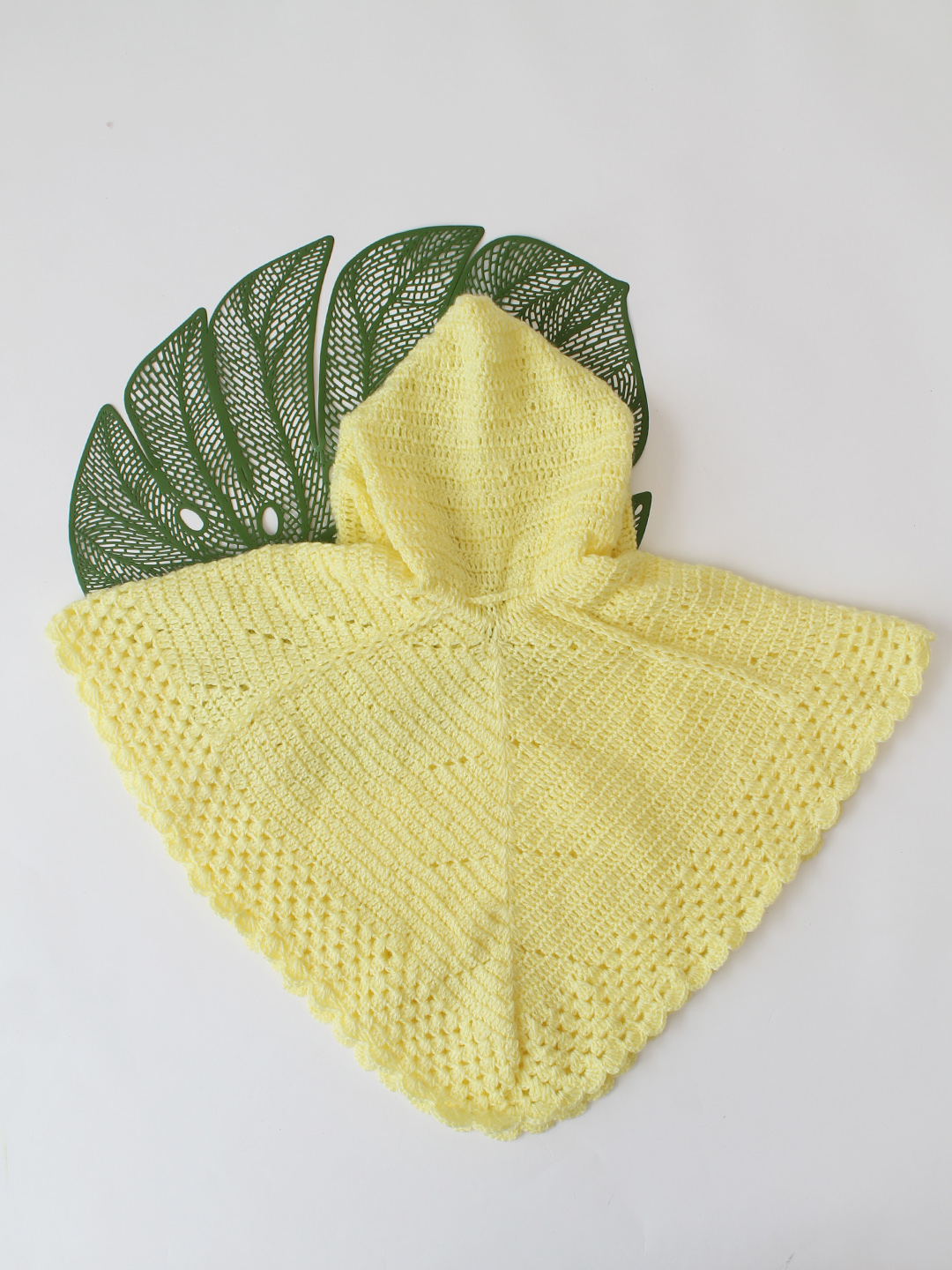 Woonie Crochet Hooded Poncho - Yellow
