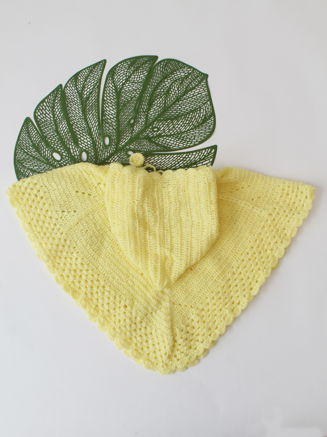 Woonie Crochet Hooded Poncho - Yellow