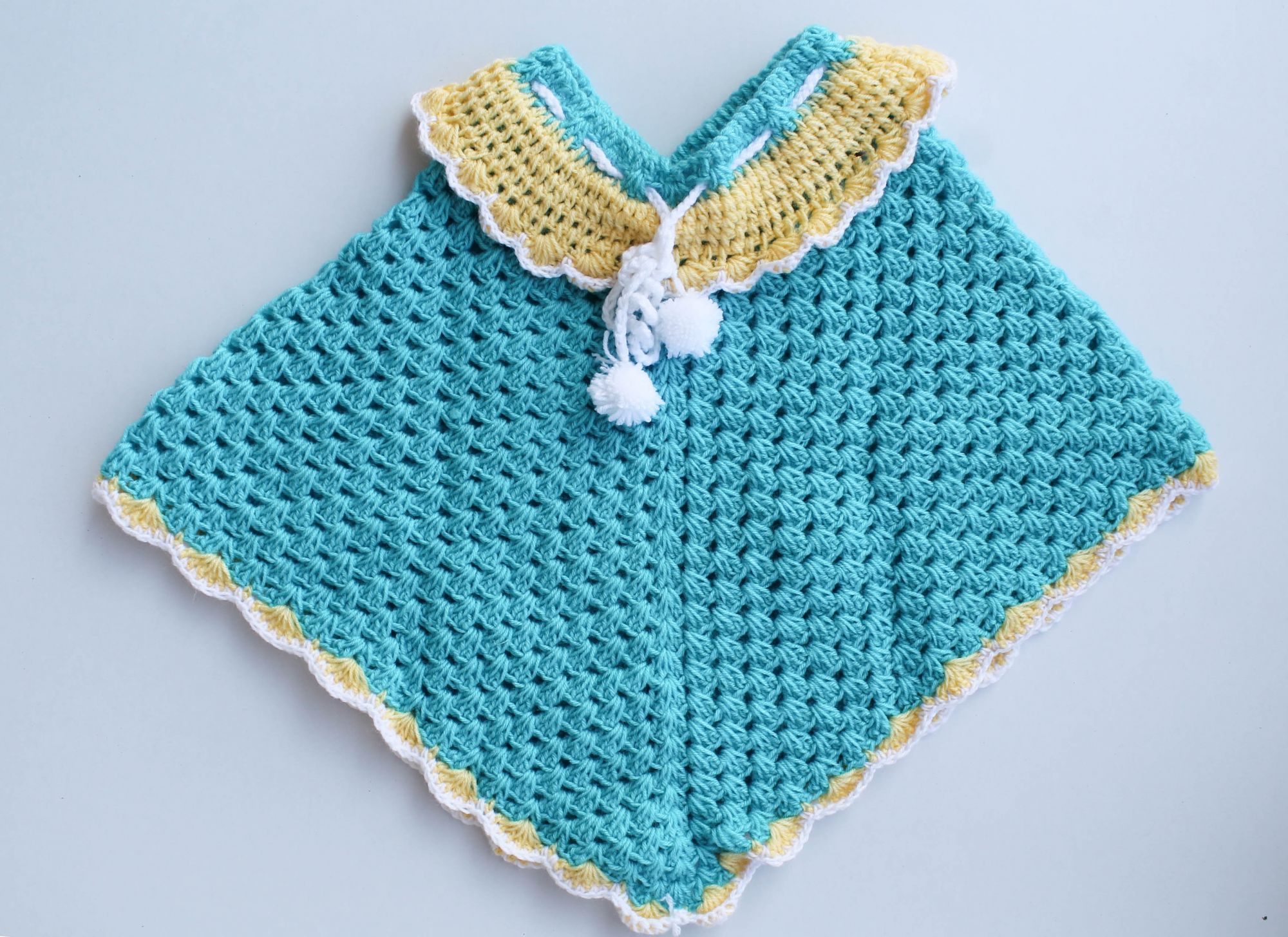 Woonie Handmade Blue and Yellow Poncho for Kids