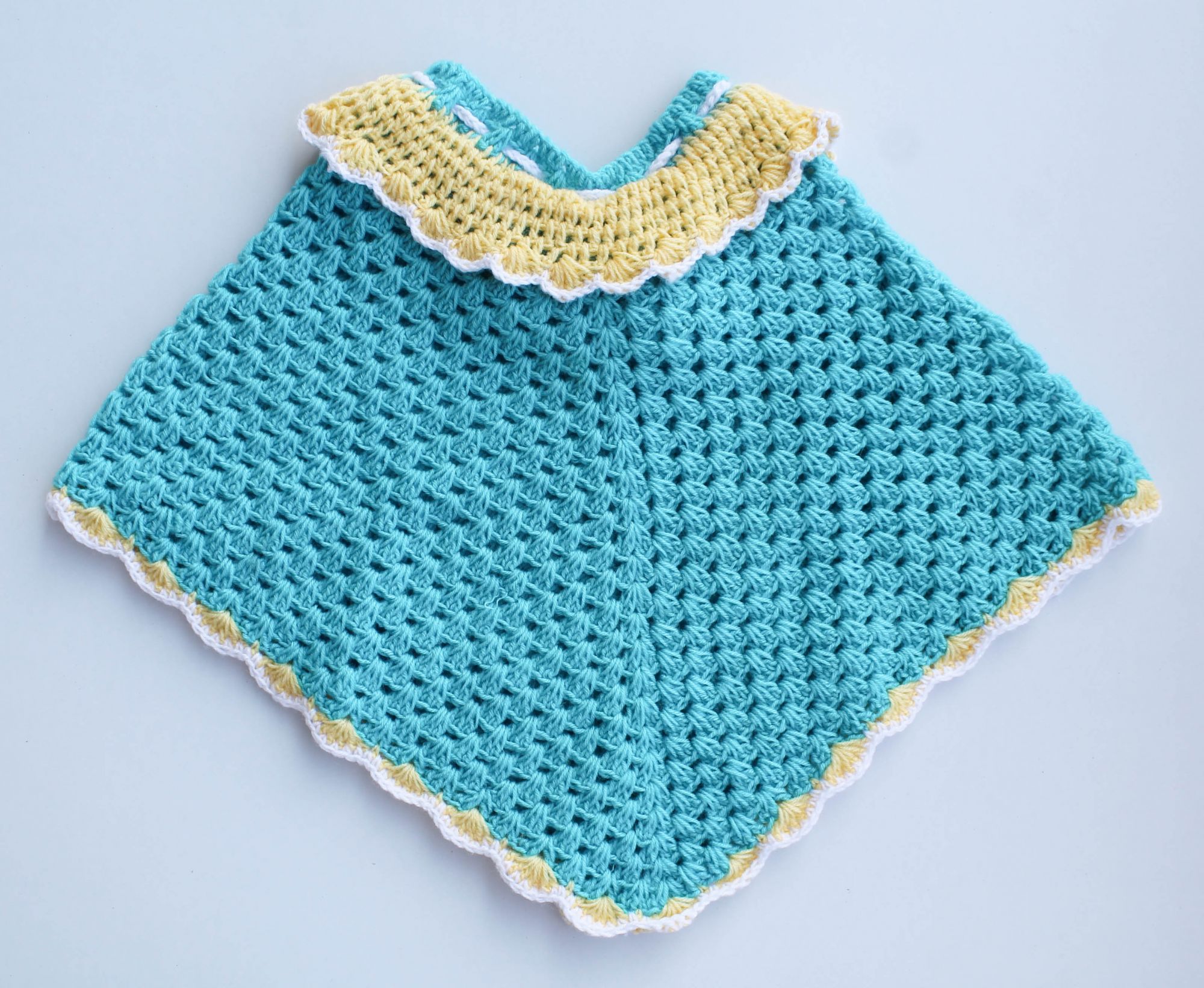 Woonie Handmade Blue and Yellow Poncho for Kids