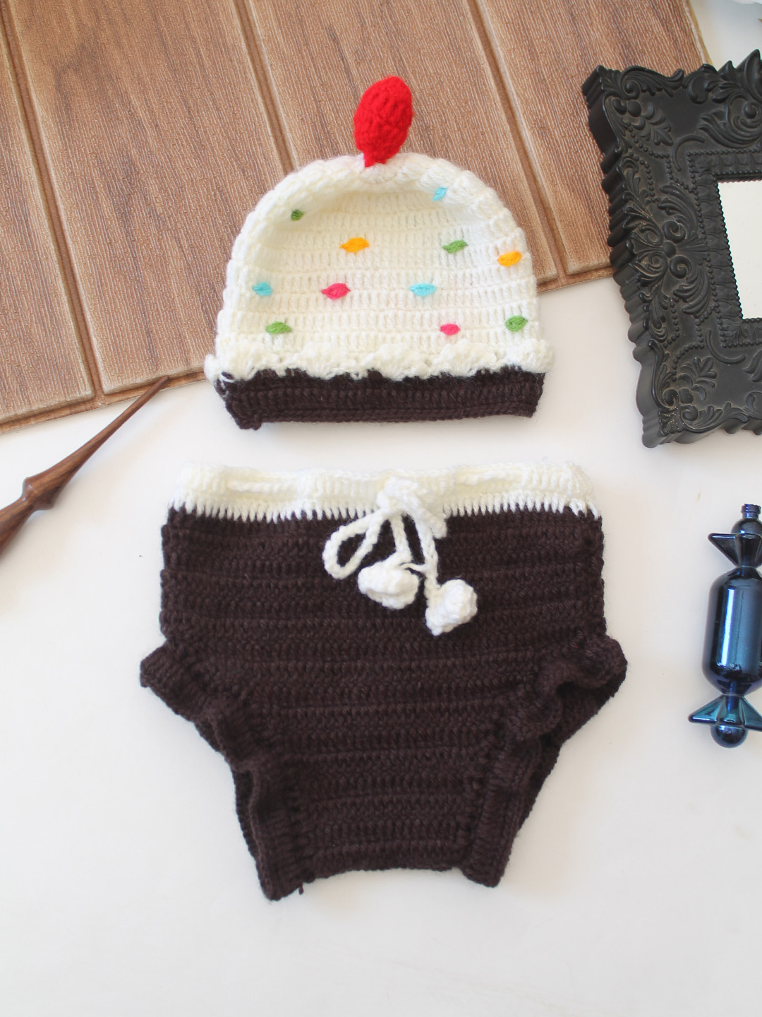 Woonie Ice-cream Design Newborn Photography Baby Costume - Brown