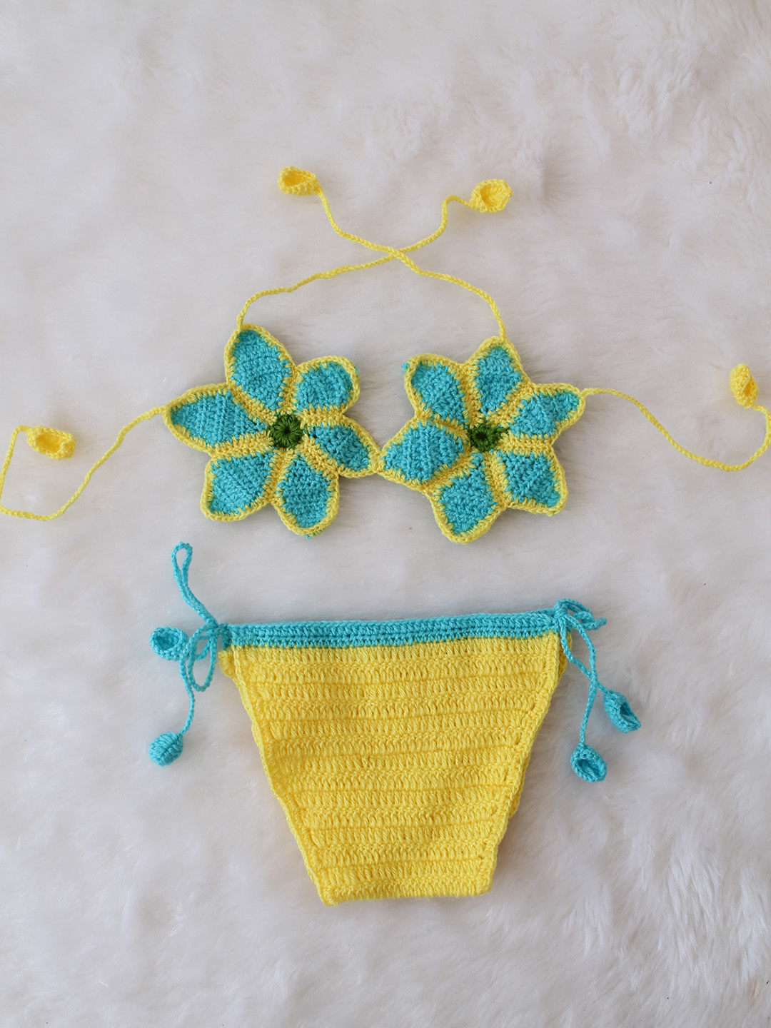 Woonie Floral Detailed Bikini Style Top with Diaper Infant Photography Prop - Yellow