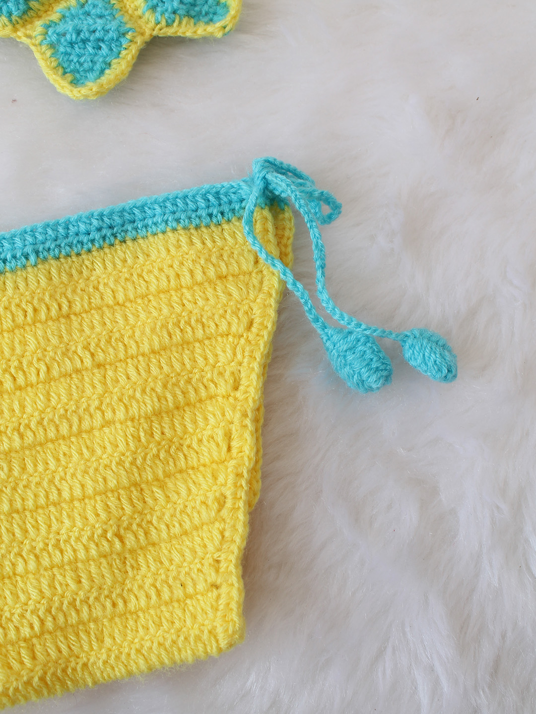 Woonie Floral Detailed Bikini Style Top with Diaper Infant Photography Prop - Yellow