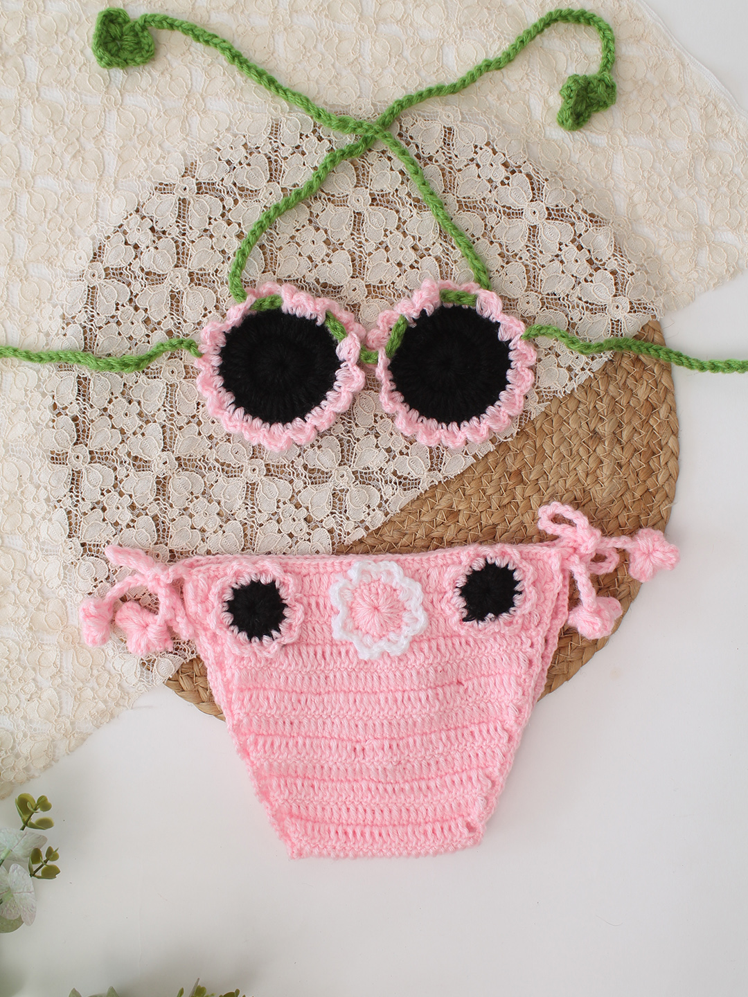 Woonie Sunflower Detailed Bikini Style Photography Prop  Pink