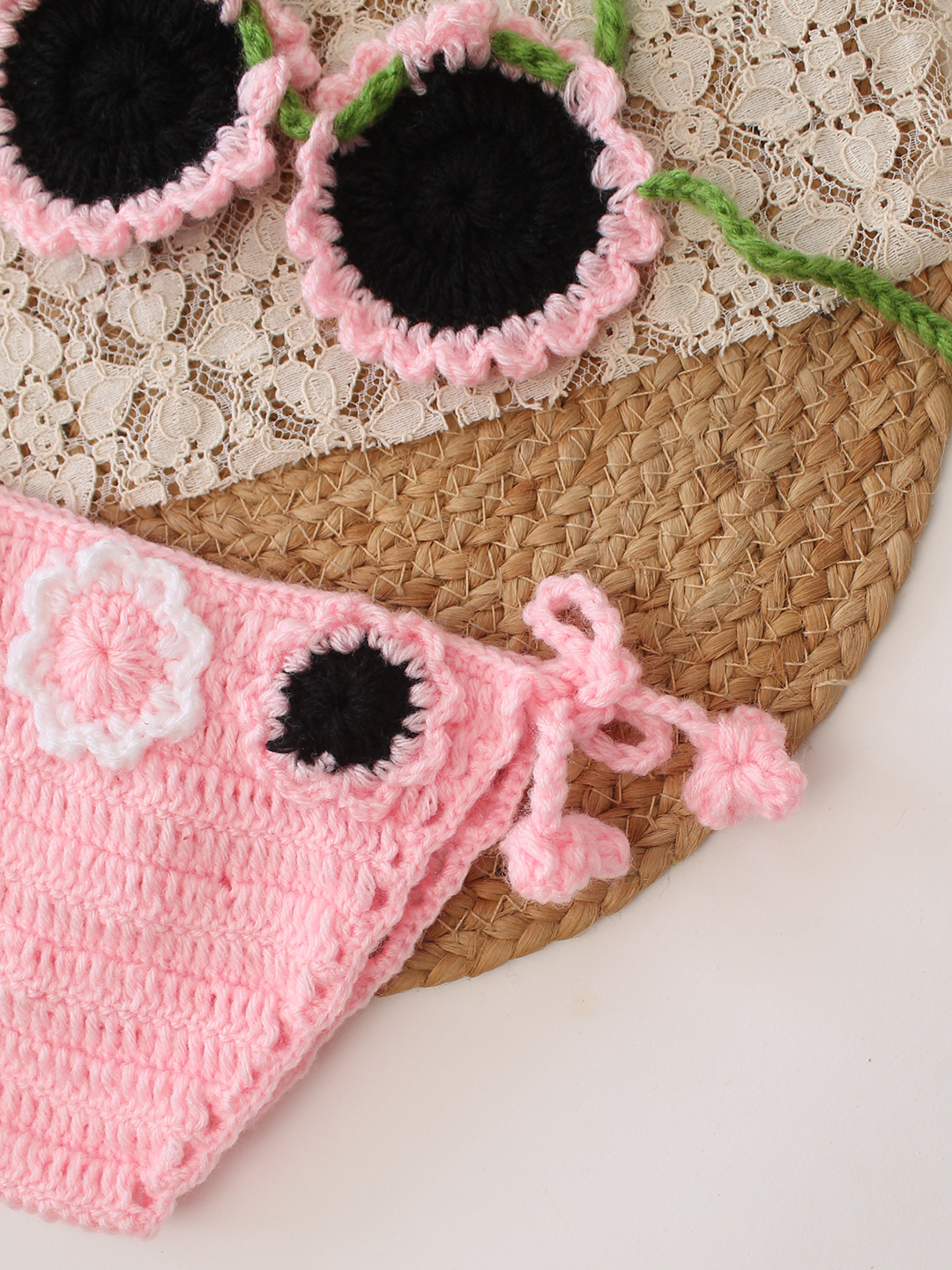 Woonie Sunflower Detailed Bikini Style Photography Prop  Pink