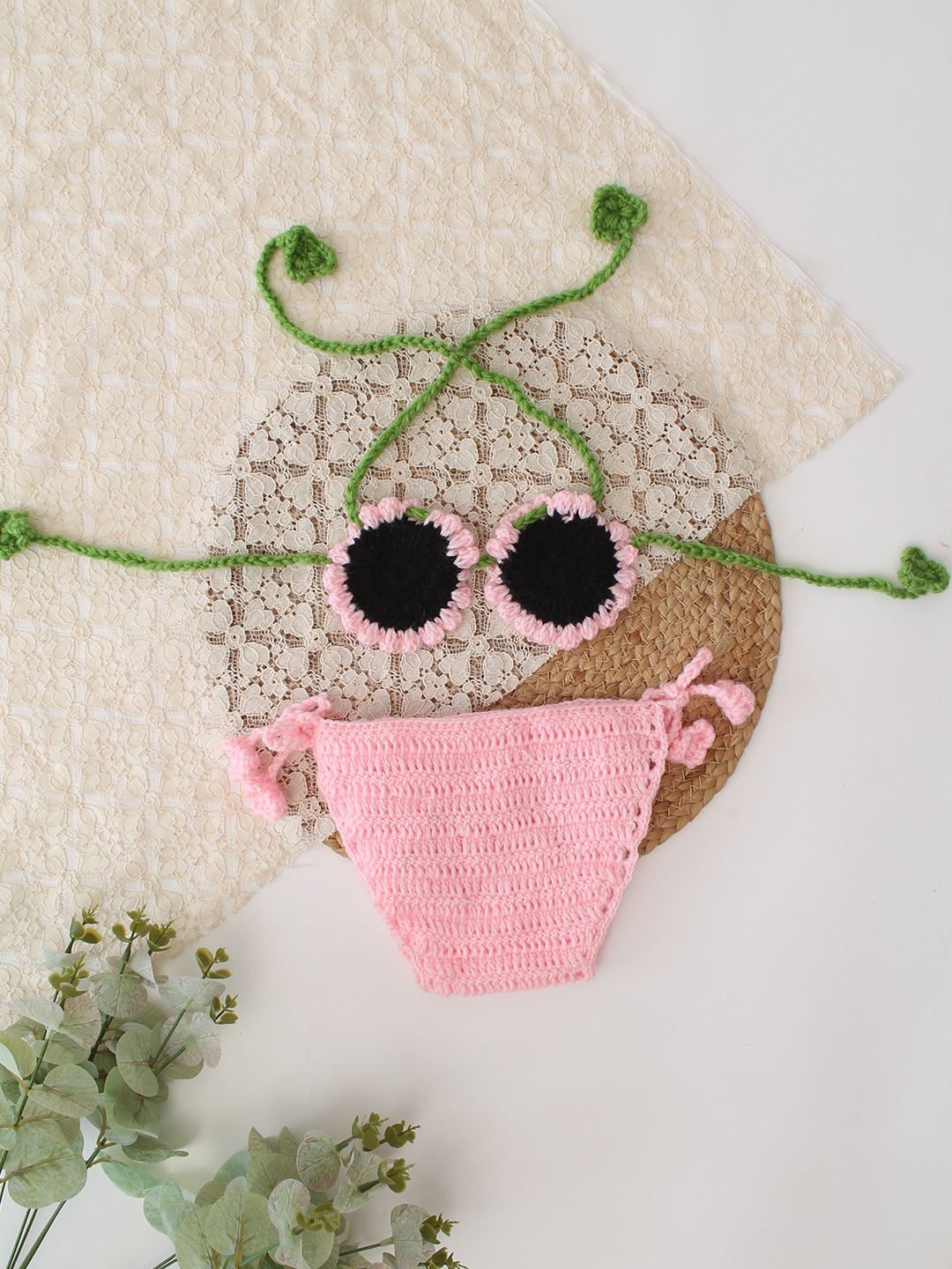 Woonie Sunflower Detailed Bikini Style Photography Prop  Pink