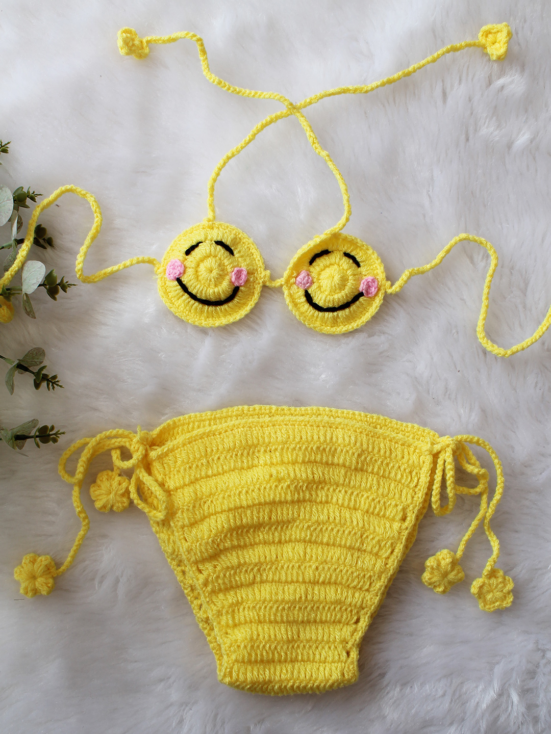 Woonie Smiley Designed Bikini Style Top & Diaper Photography Props - Yellow