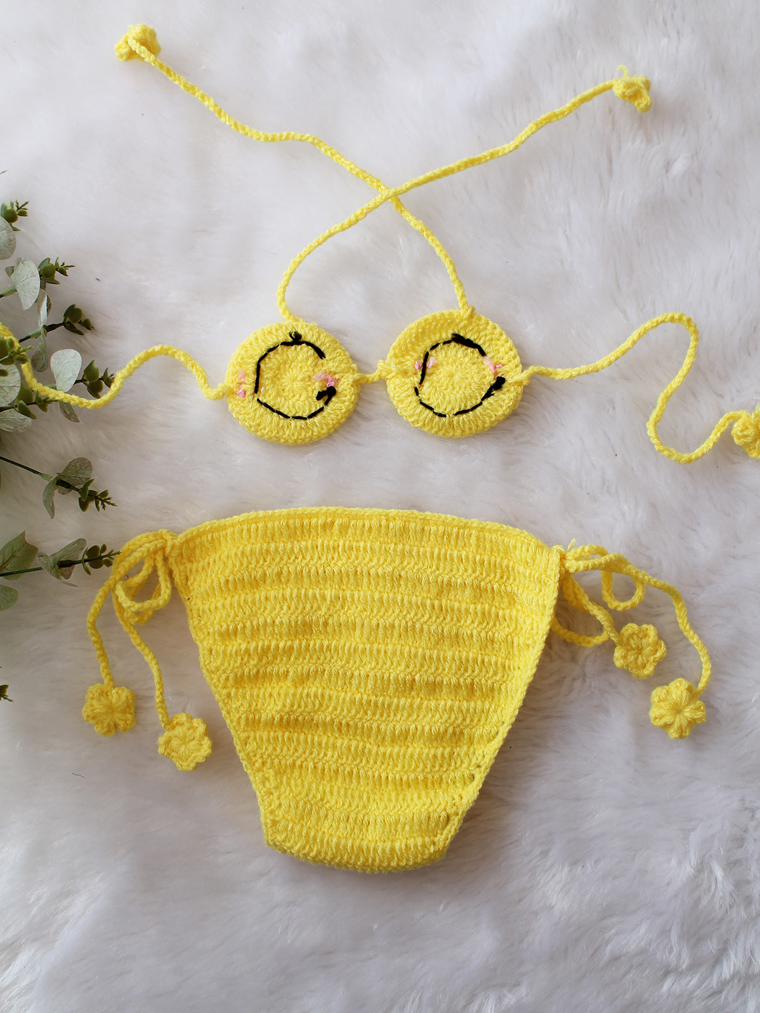 Woonie Smiley Designed Bikini Style Top & Diaper Photography Props - Yellow