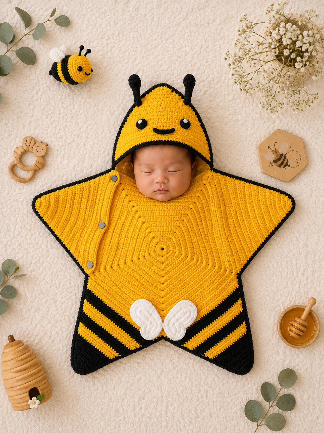 Woonie Newborn Bee Star Shaped  Photography Prop - Yellow