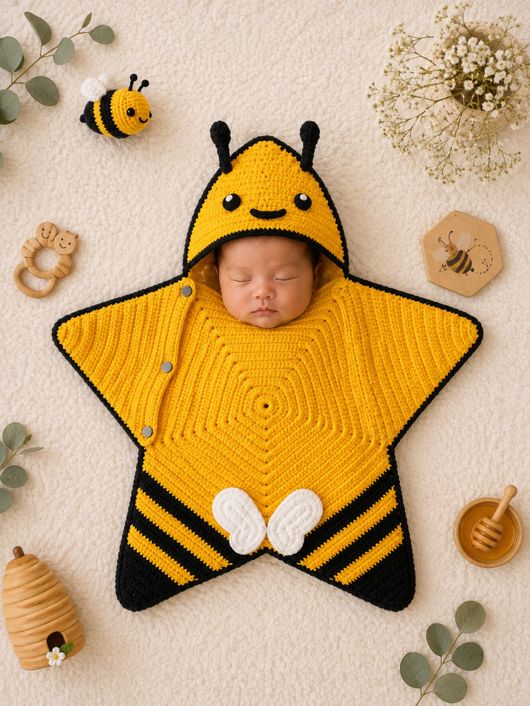 Image of Woonie Newborn Bee Star Shaped  Photography Prop - Yellow