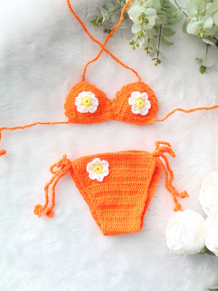 Image of Woonie Floral Designed Bikini Style Top &amp; Diaper Photography Props - Orange