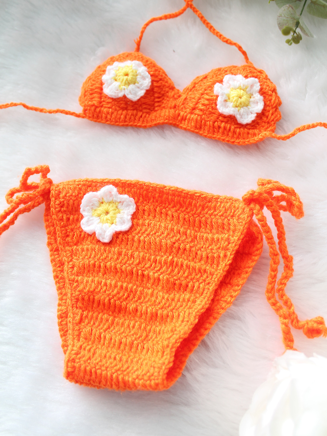 Woonie Floral Designed Bikini Style Top & Diaper Photography Props - Orange