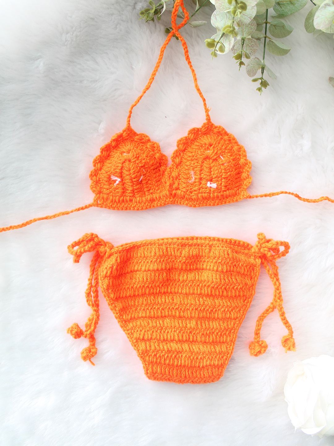 Woonie Floral Designed Bikini Style Top & Diaper Photography Props - Orange