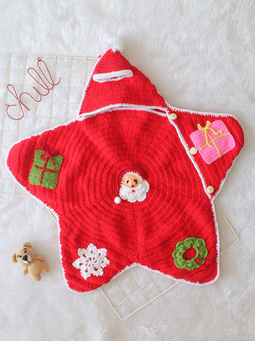 Woonie Newborn Star Shaped Christmas Applique Photography Prop - Red