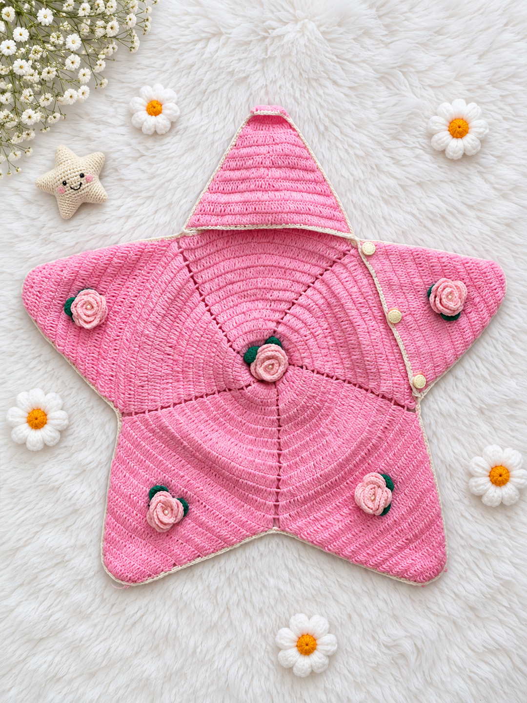 Woonie Newborn Star Shaped Rose Applique Photography Prop - Pink