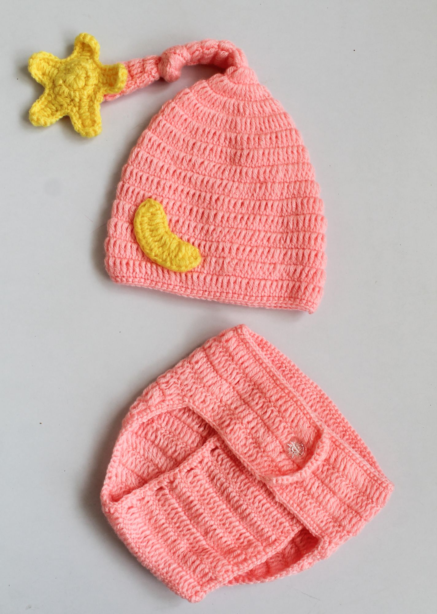 Woonie Star Detailing Cap With Bloomers - Peach