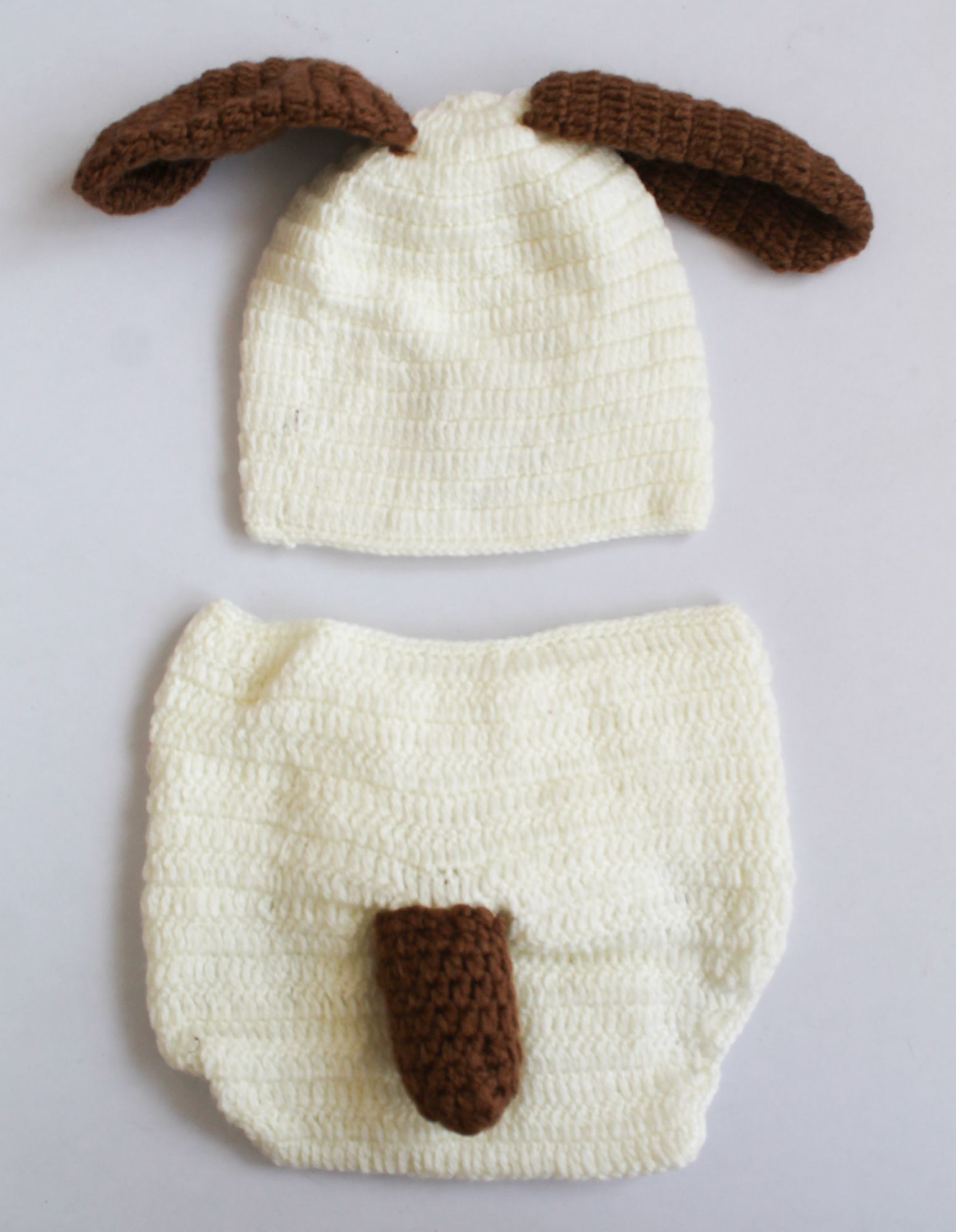 Woonie Puppy Theme Handmade Cap With Bloomers - Off White