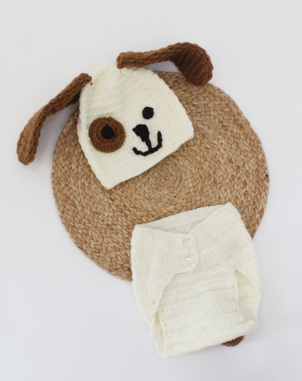 Woonie (Set of 2) Baby Designer Crochet Beautiful CostumeCream and Brown Photography Props