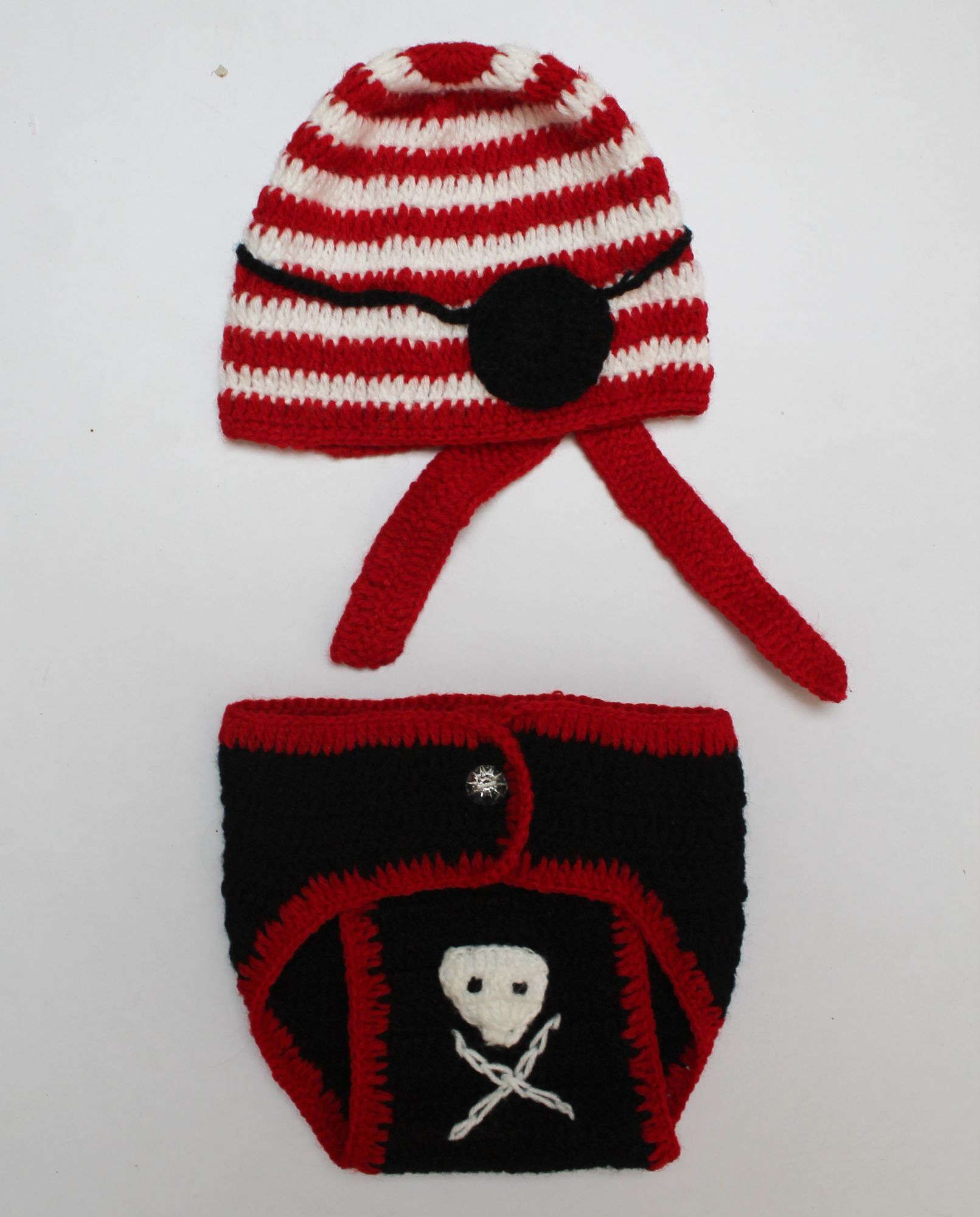 Woonie Handmade Photo Prop Striped Cap & Bloomer - Black