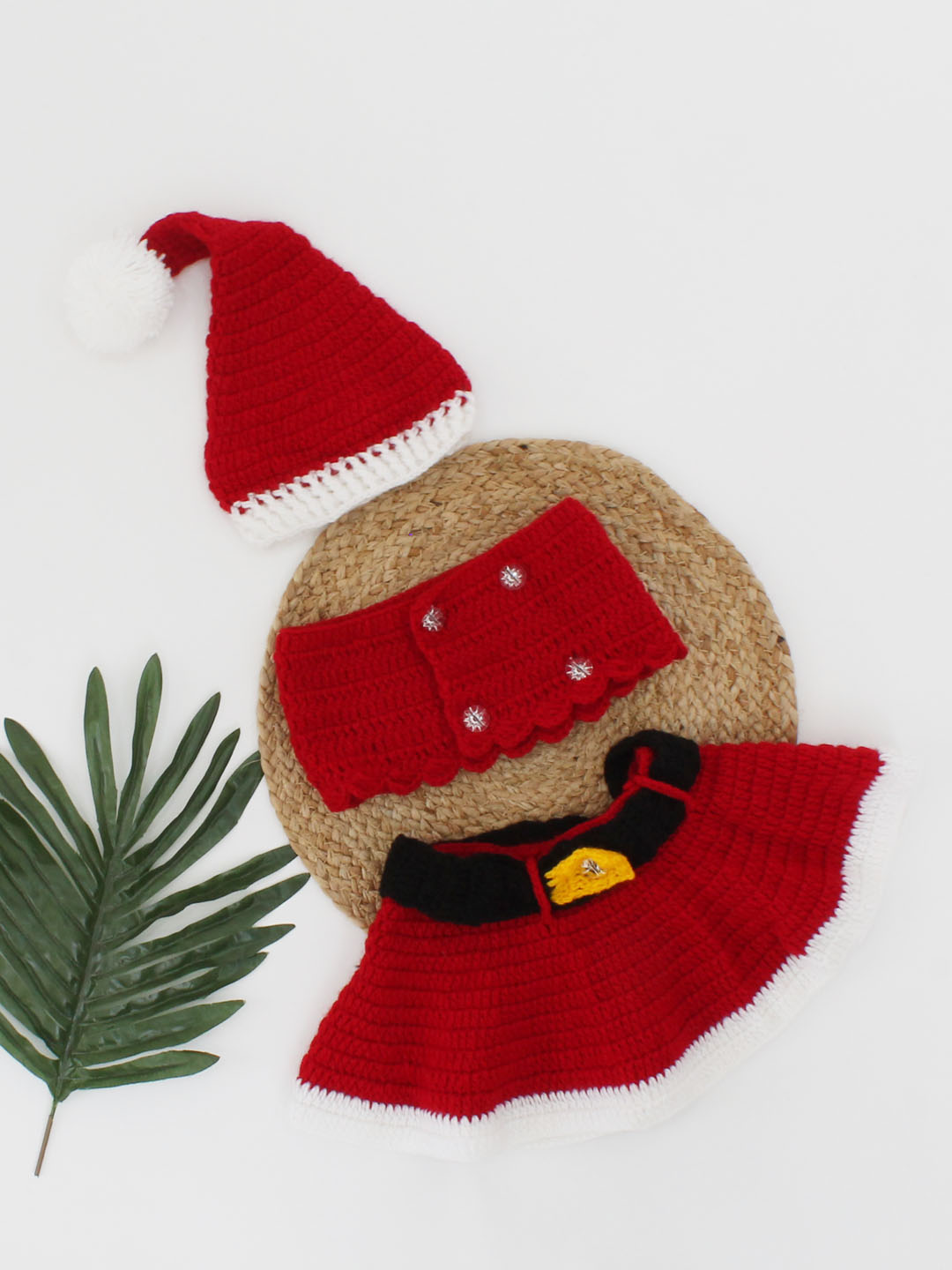 Woonie Infant Photography Prop Christmas Theme Set Of CapTop & Skirt - Red