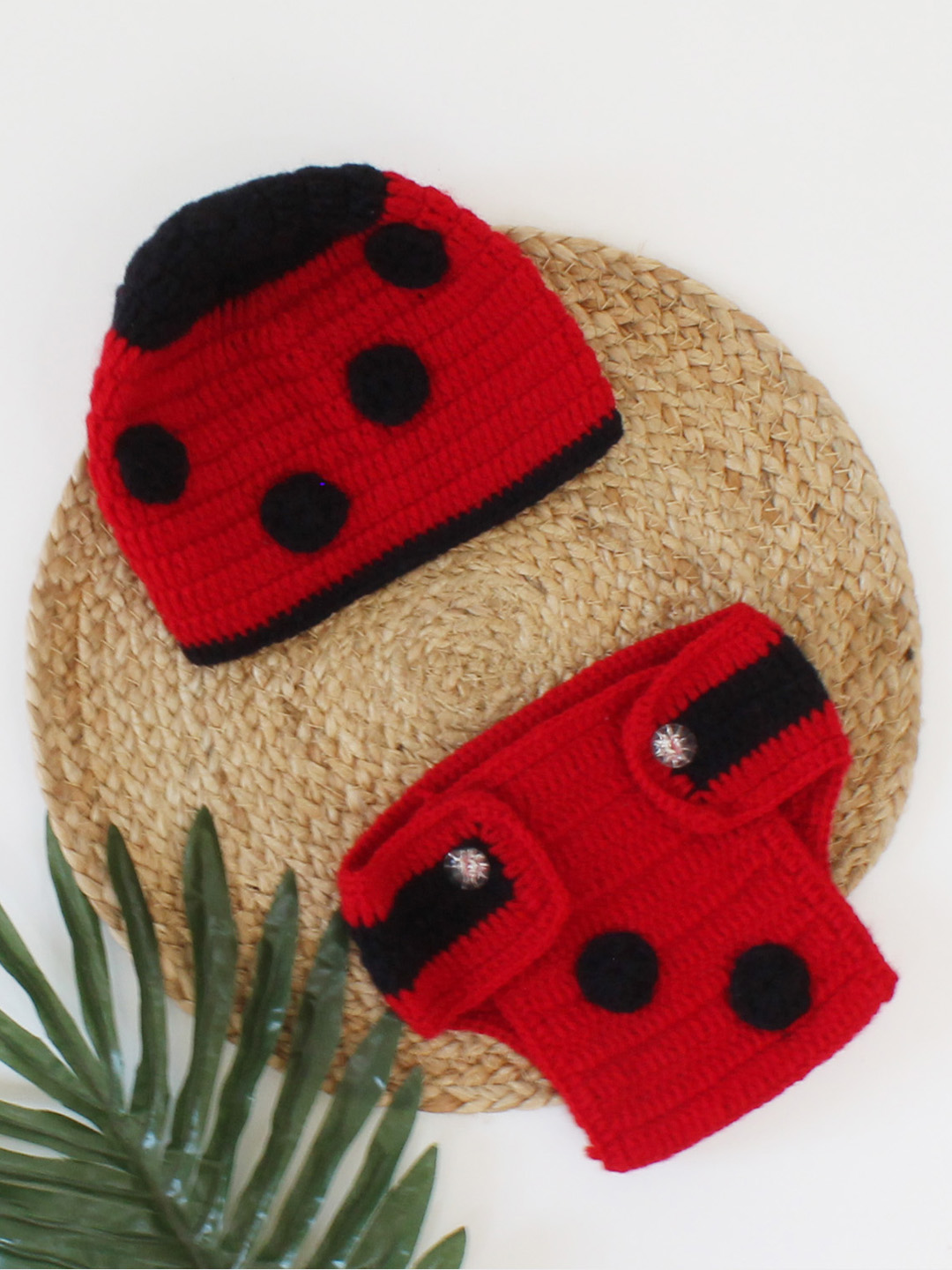 Woonie Infant Photography Bug Design Costume Set Of Cap & Bloomer - Red