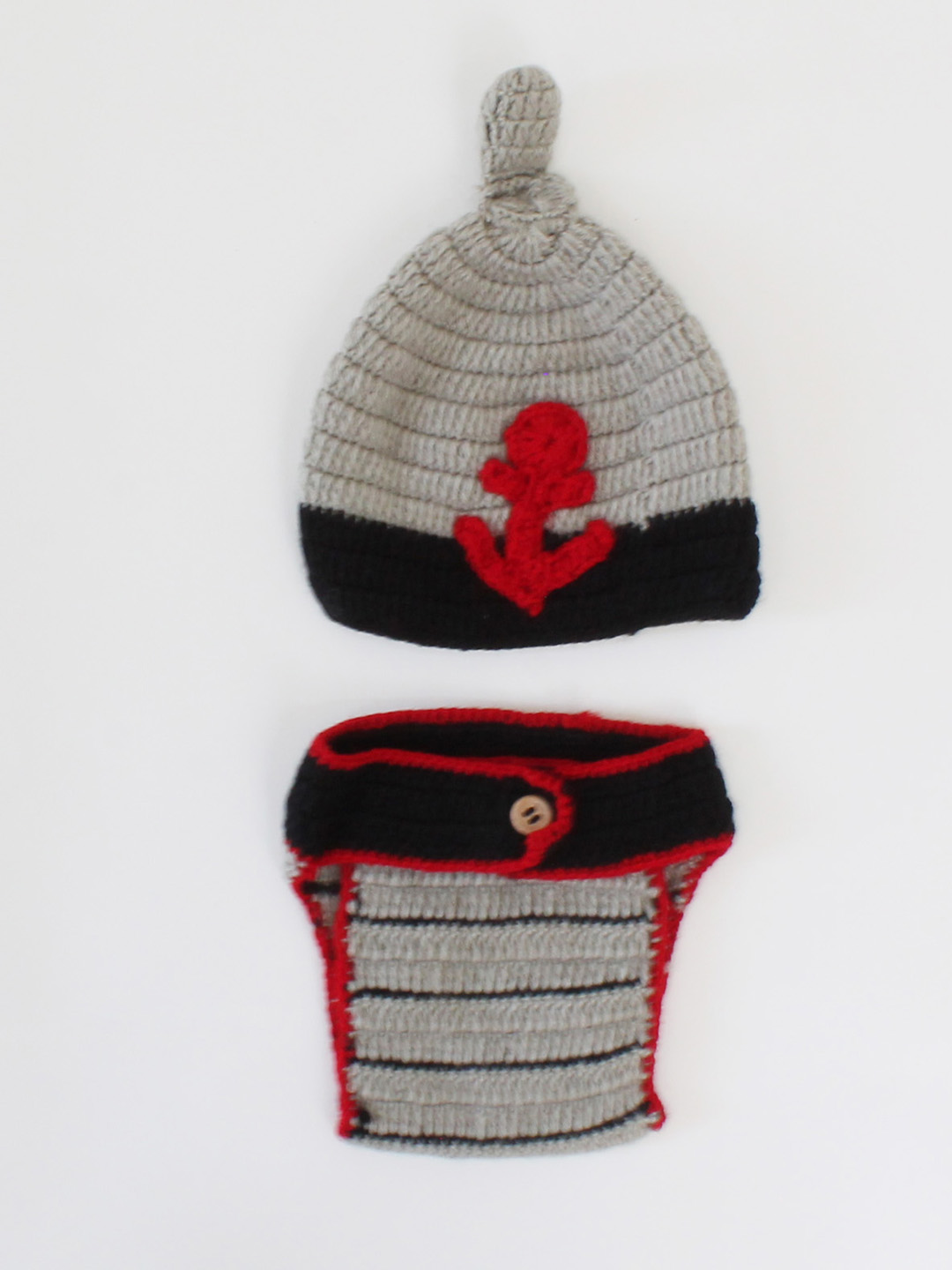 Woonie Sea Anchor Detailed Cap With Button Closure Bloomer - Grey
