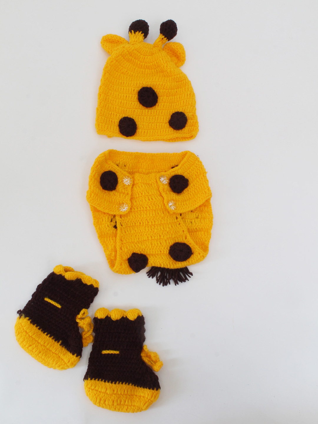 Woonie Giraffe Theme Ear Detailed Cap With Coordinating Bloomer & Booties Photography Prop - Yellow