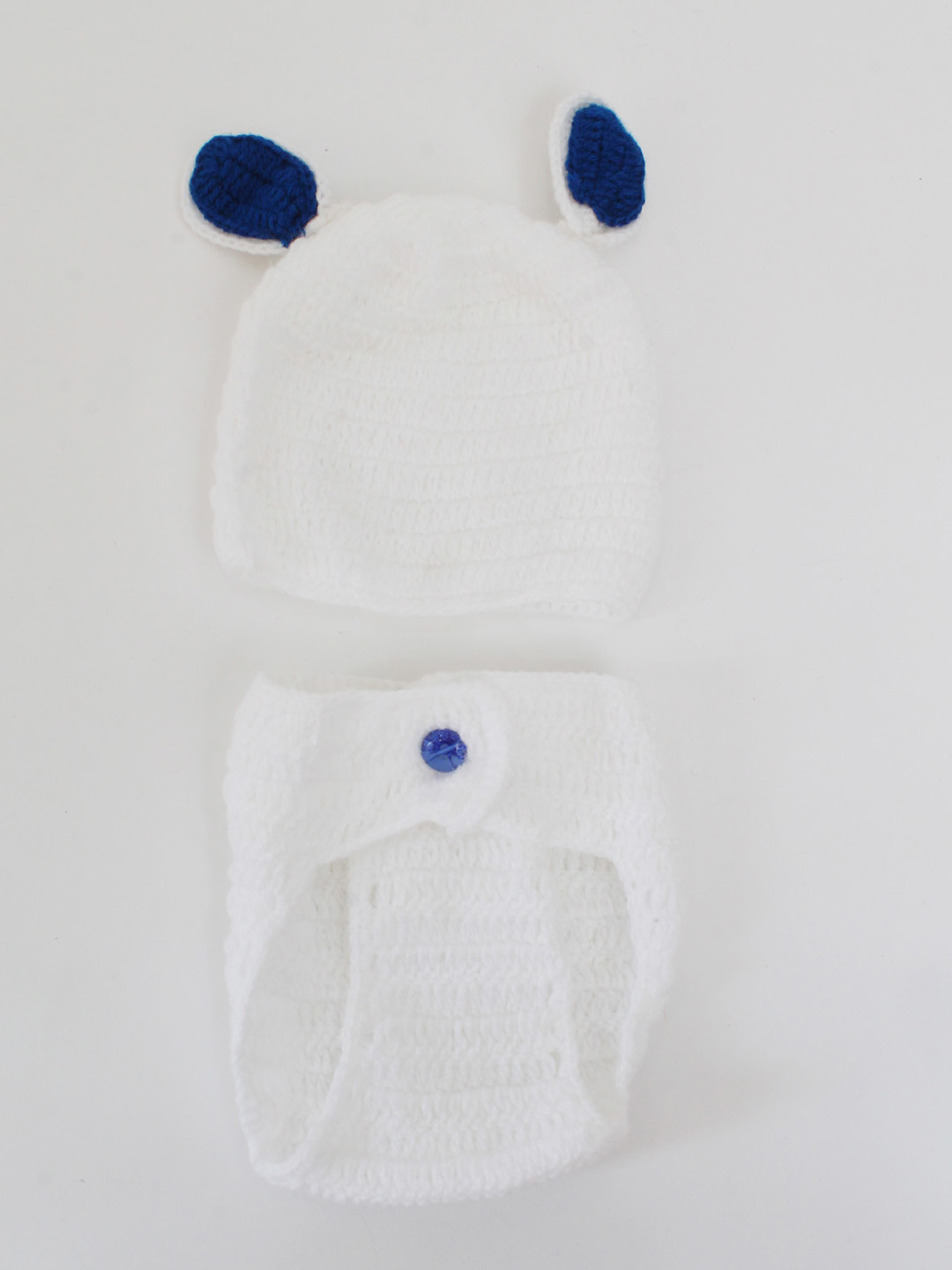Woonie Bunny Ear Detailed Cap With Bloomer Photography Prop - White