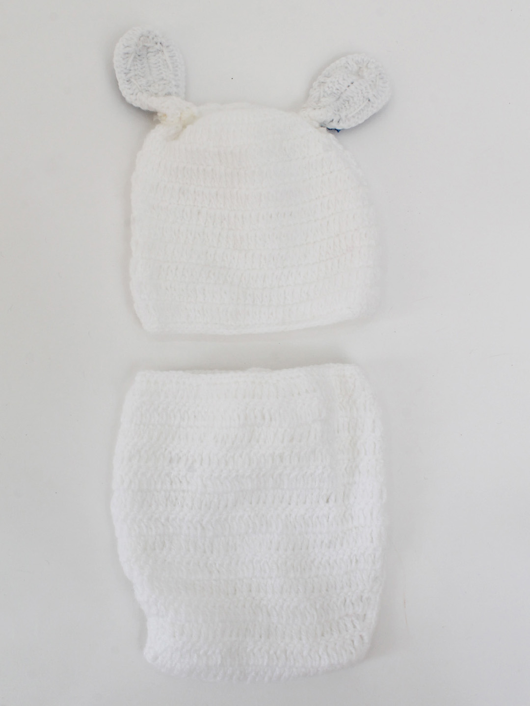 Woonie Bunny Ear Detailed Cap With Bloomer Photography Prop - White