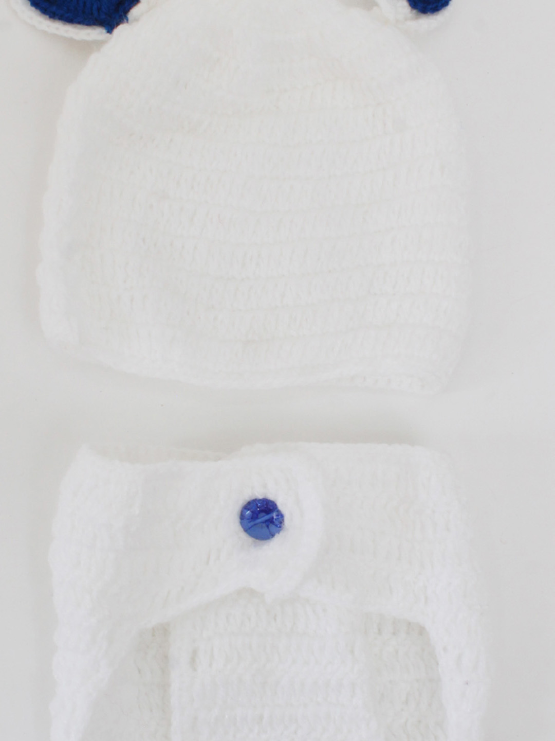 Woonie Bunny Ear Detailed Cap With Bloomer Photography Prop - White