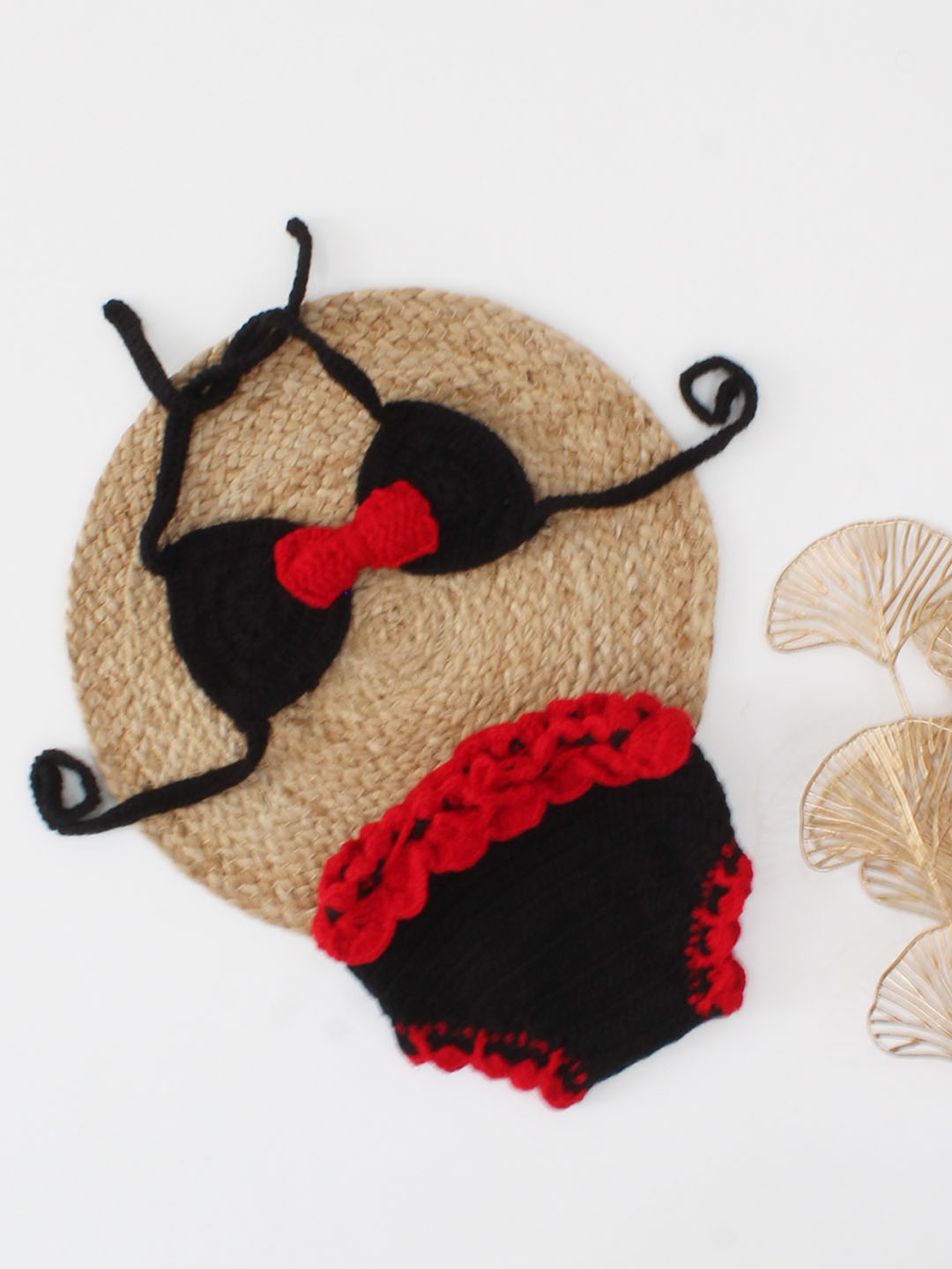 Woonie Bow Detailed Costume Bikini Style Top With Bloomer - Black