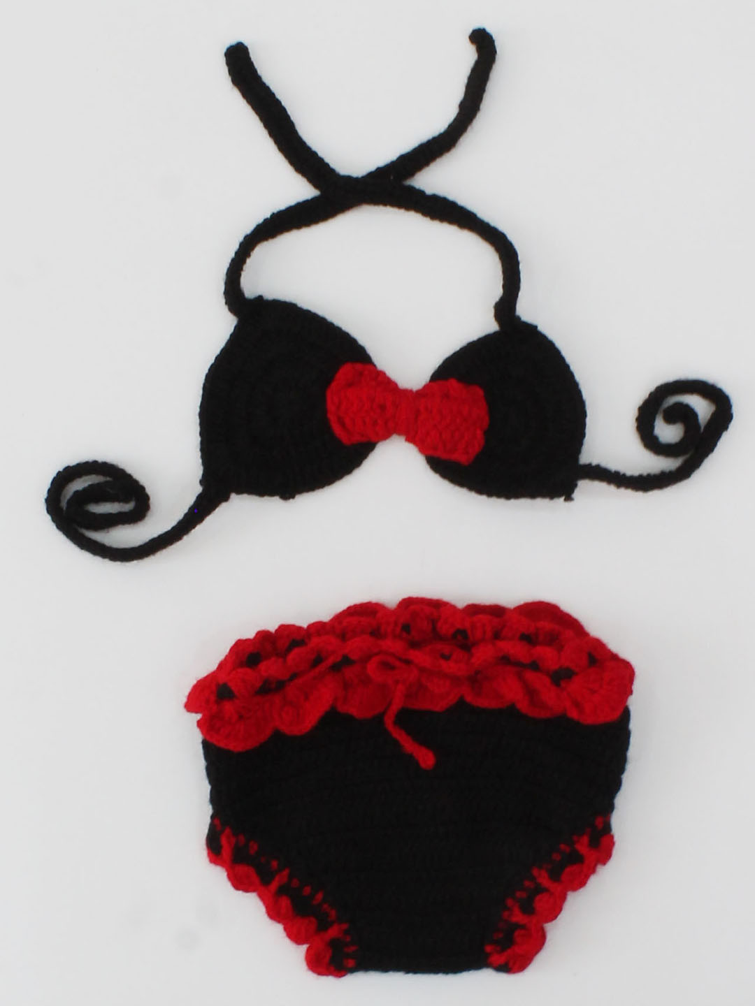 Woonie Bow Detailed Costume Bikini Style Top With Bloomer - Black