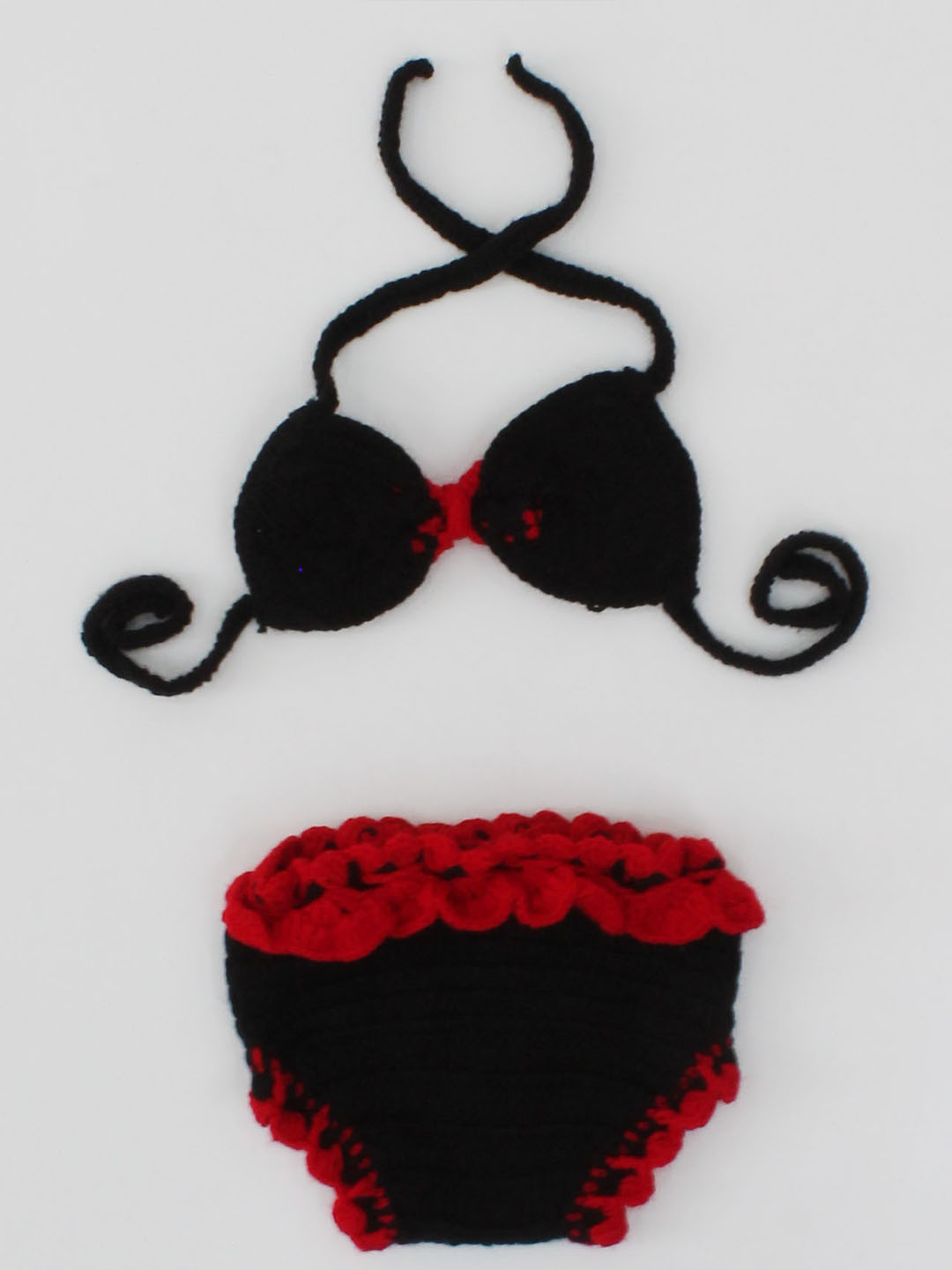 Woonie Bow Detailed Costume Bikini Style Top With Bloomer - Black