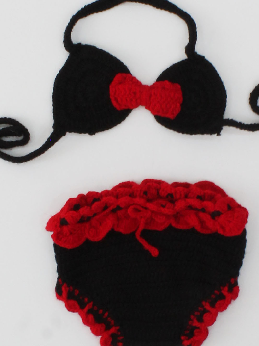 Woonie Bow Detailed Costume Bikini Style Top With Bloomer - Black