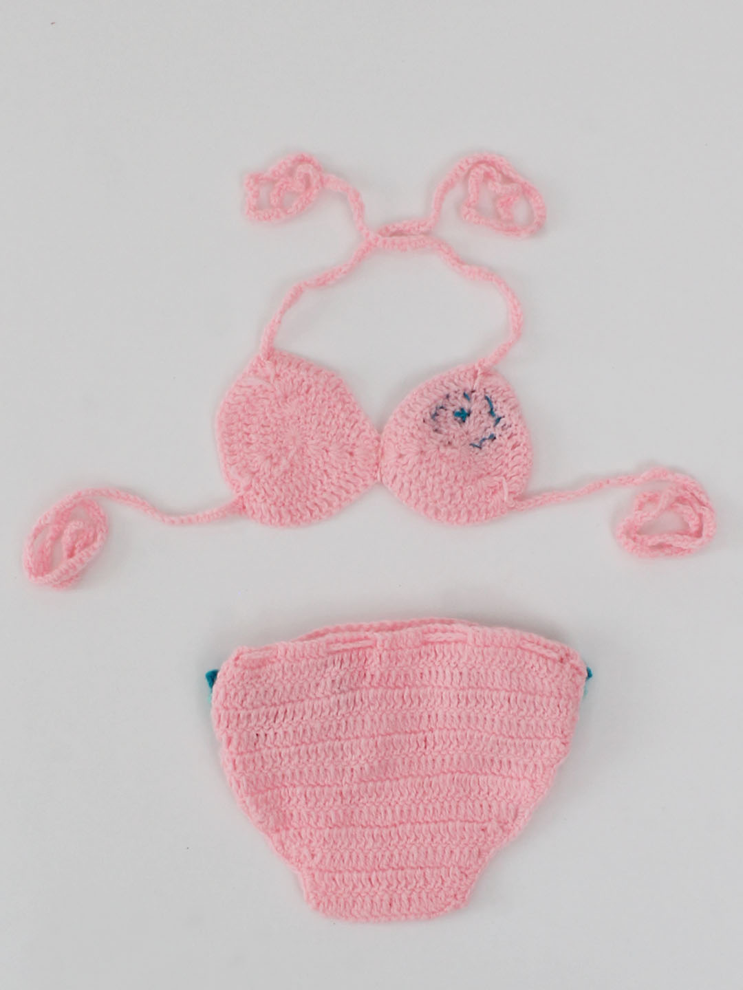 Woonie Flower Detailed Bikini Style Costume Top With Bloomer - Pink