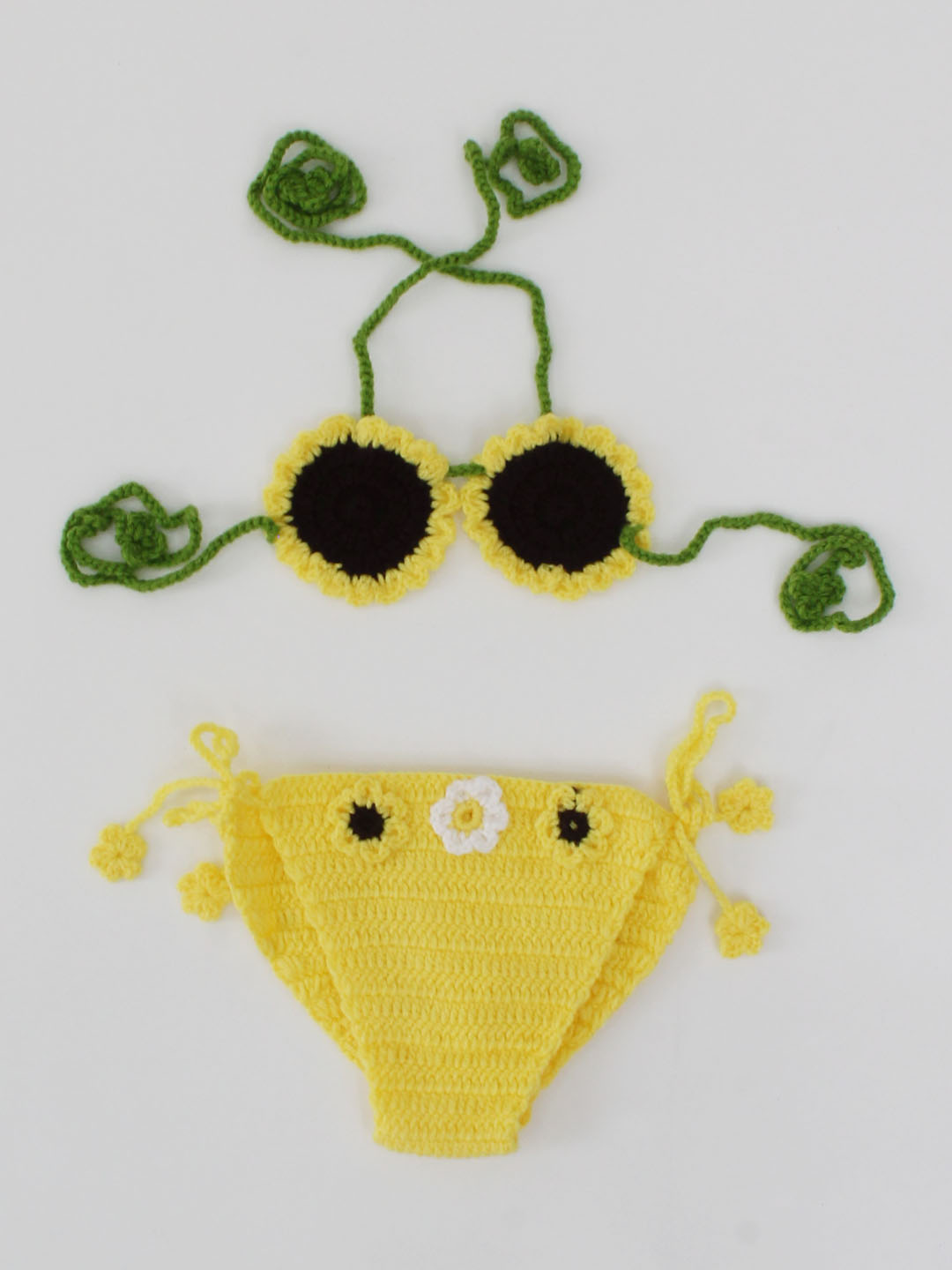 Woonie Sun Flower Detailed Bikini Style Top With Flower Embellished Bloomer Photography Prop - Yellow