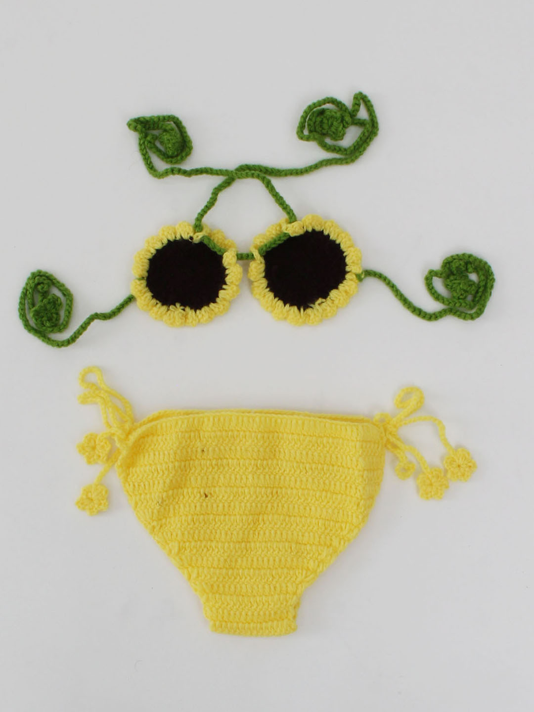 Woonie Sun Flower Detailed Bikini Style Top With Flower Embellished Bloomer Photography Prop - Yellow